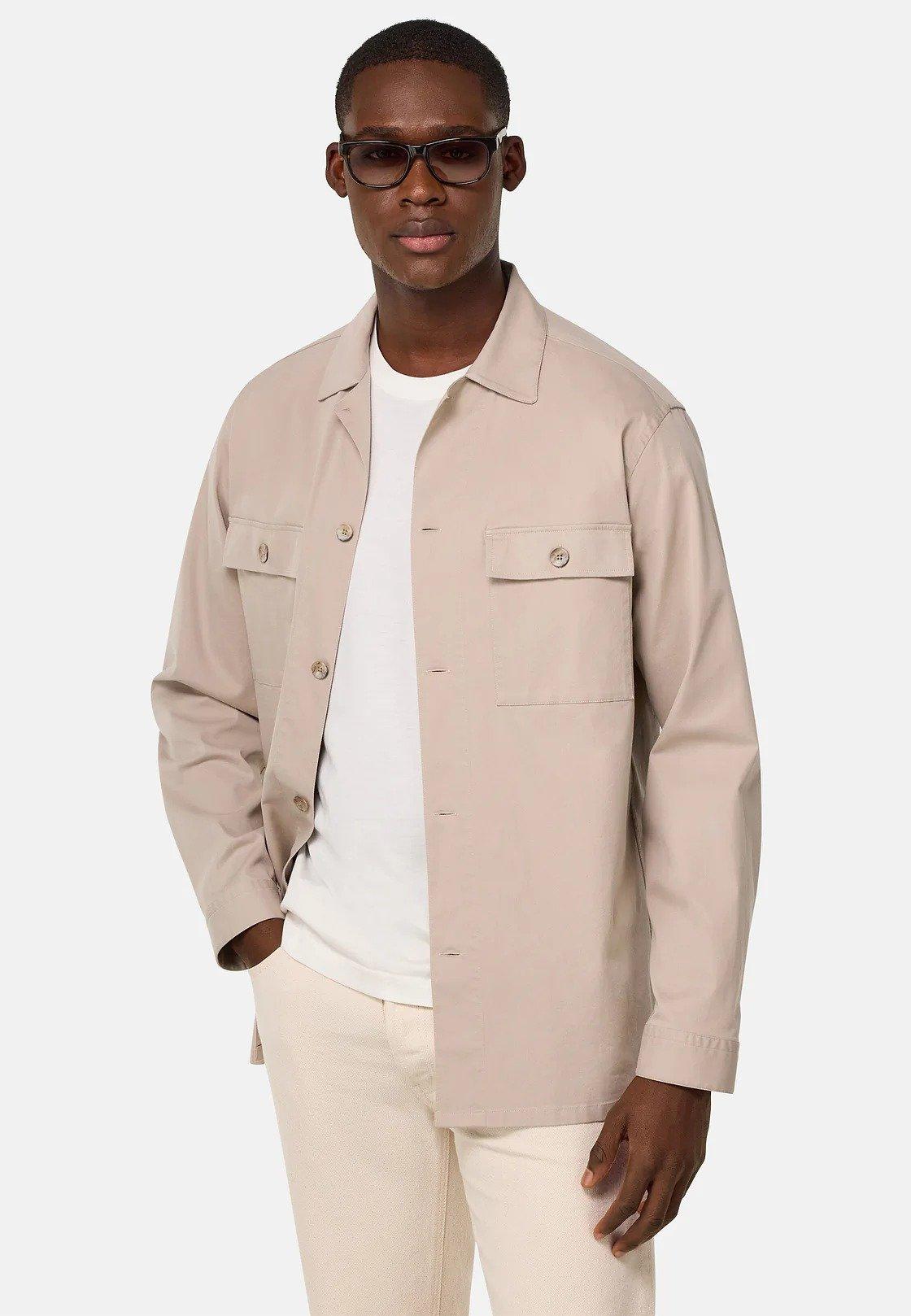 Cotton and Tencel Overshirt Beige, Beige, medium