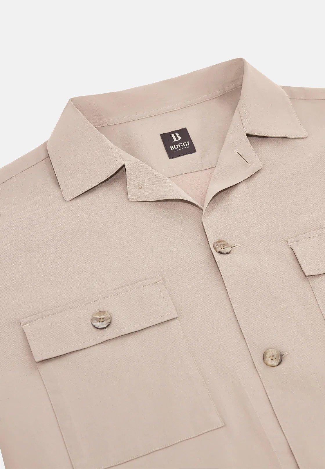 Beige Plain Overshirt Regular, , large image number 4