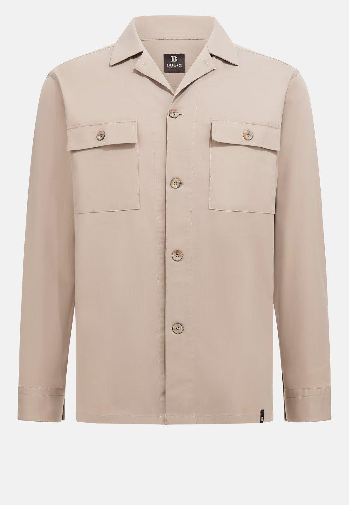 Beige Plain Overshirt Regular, , large image number 5