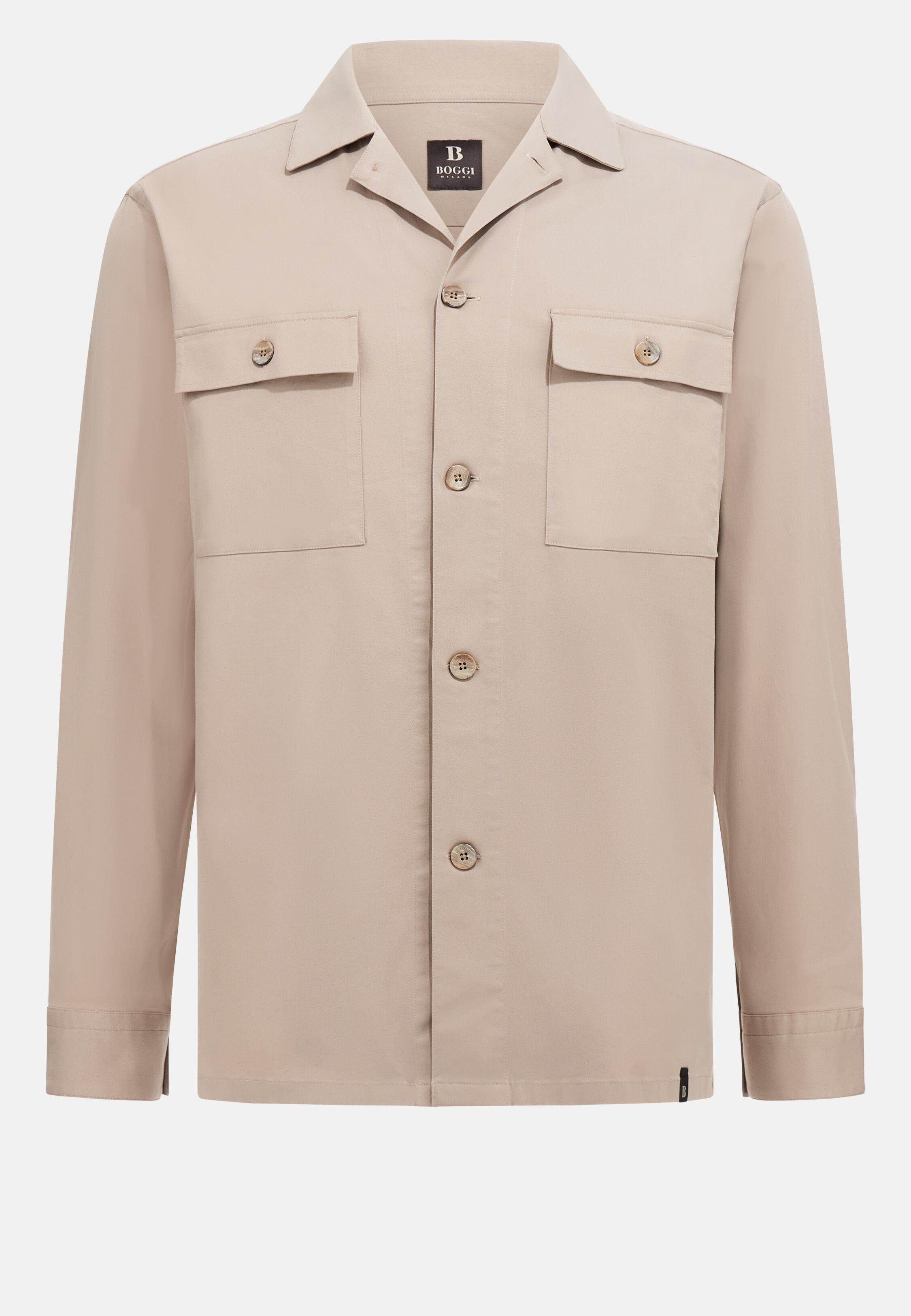 Cotton and Tencel Overshirt Beige, Beige, large image number 9