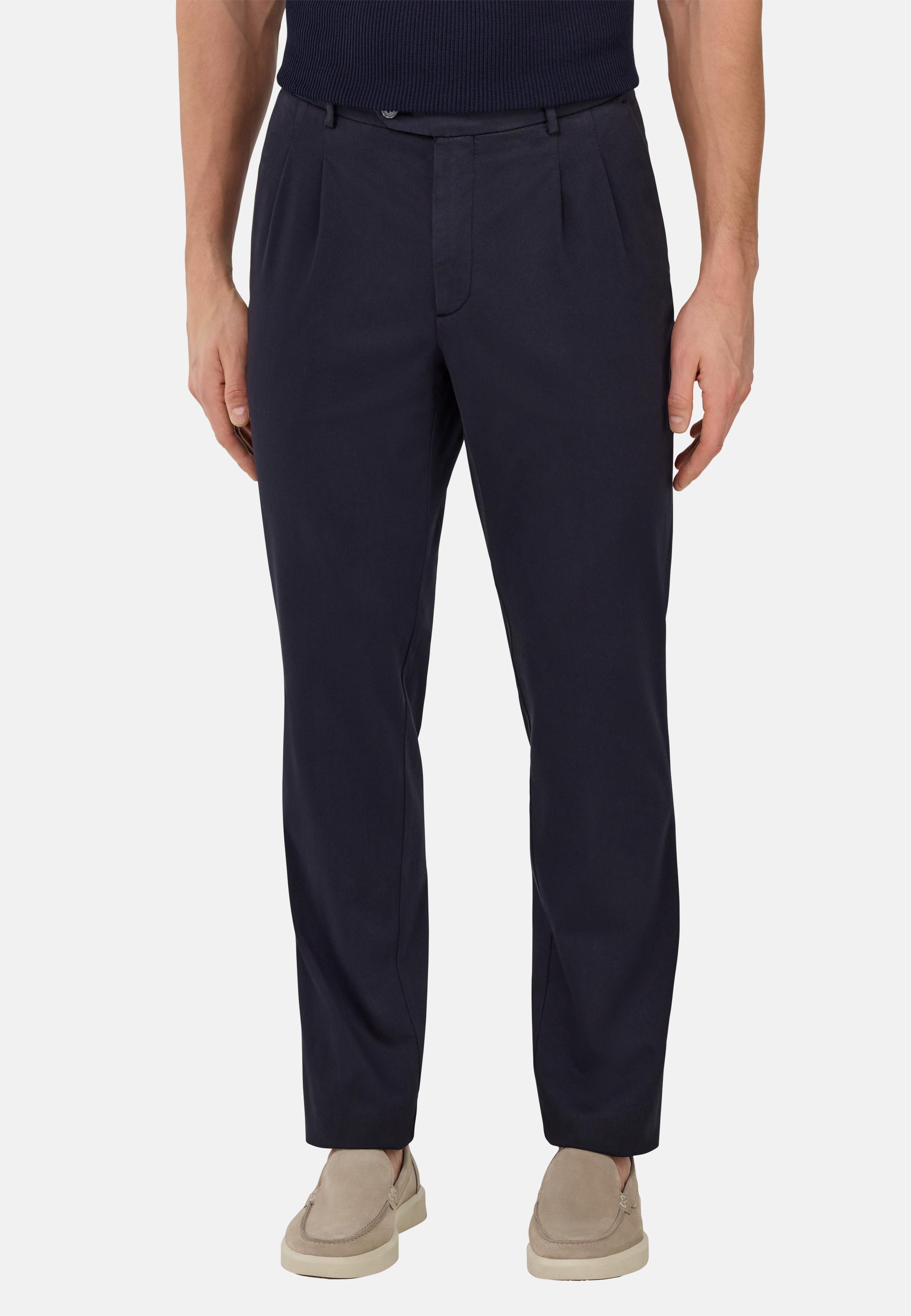 Stretch Cotton/Tencel Trousers Navy, , large image number 0