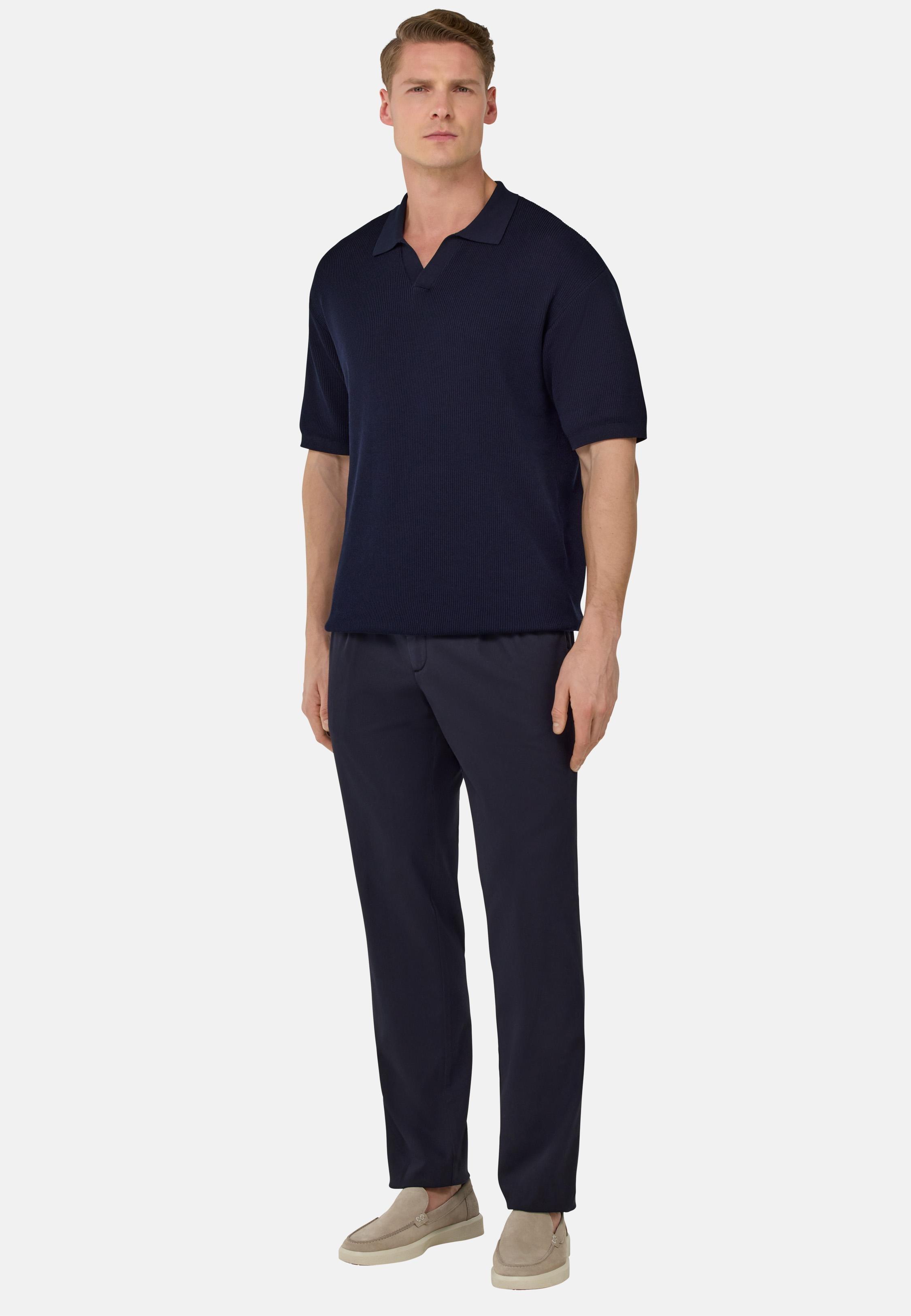 Stretch Cotton/Tencel Trousers Navy, , large image number 1
