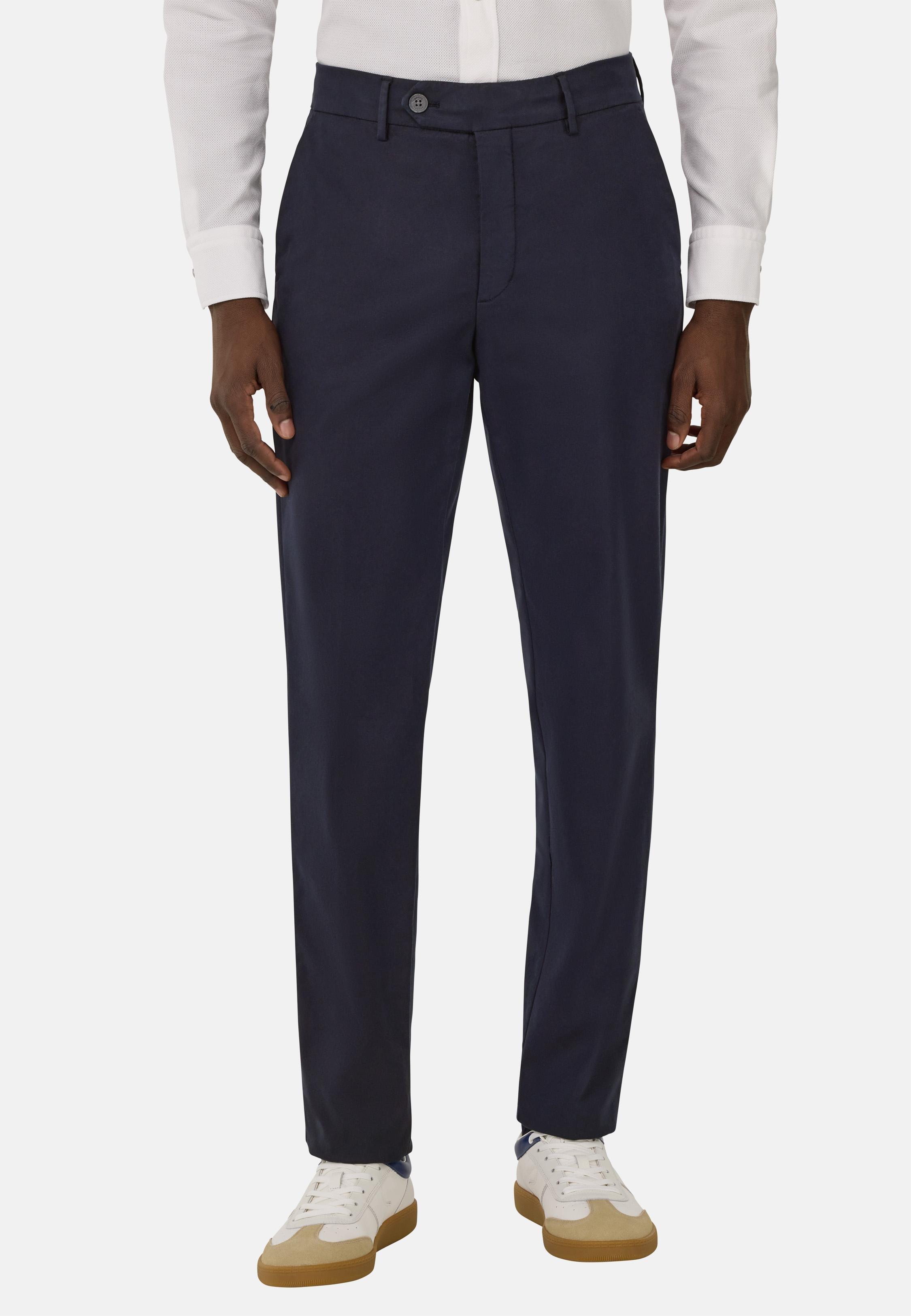 Stretch Cotton/Tencel Trousers Blue, Navy blue, medium