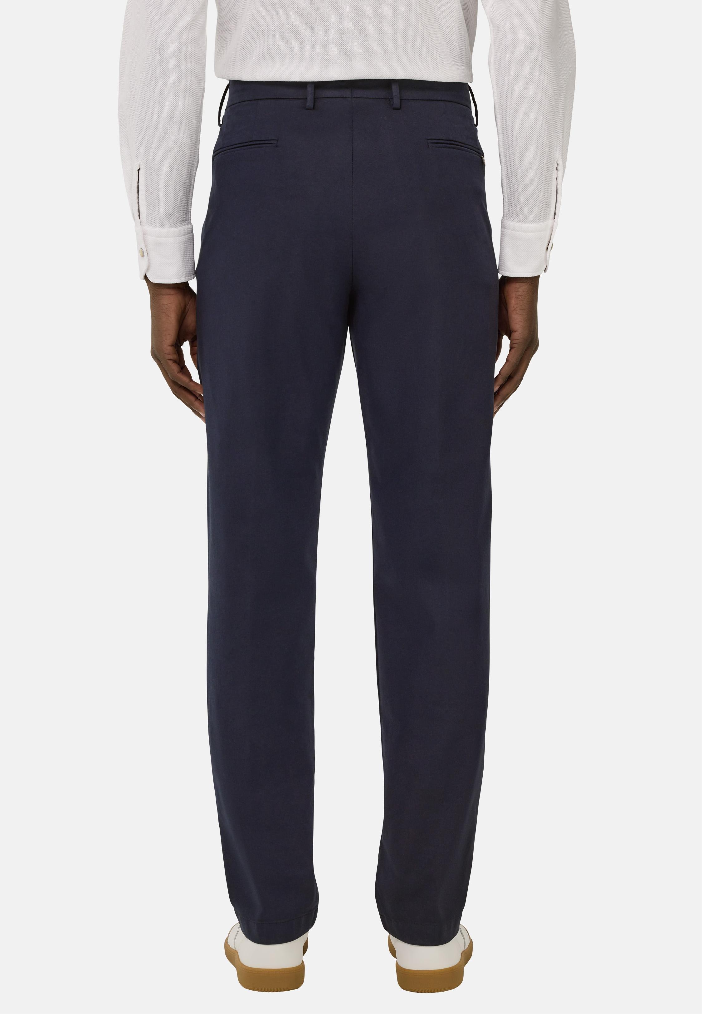 Stretch Cotton/Tencel Trousers Blue, Navy blue, medium