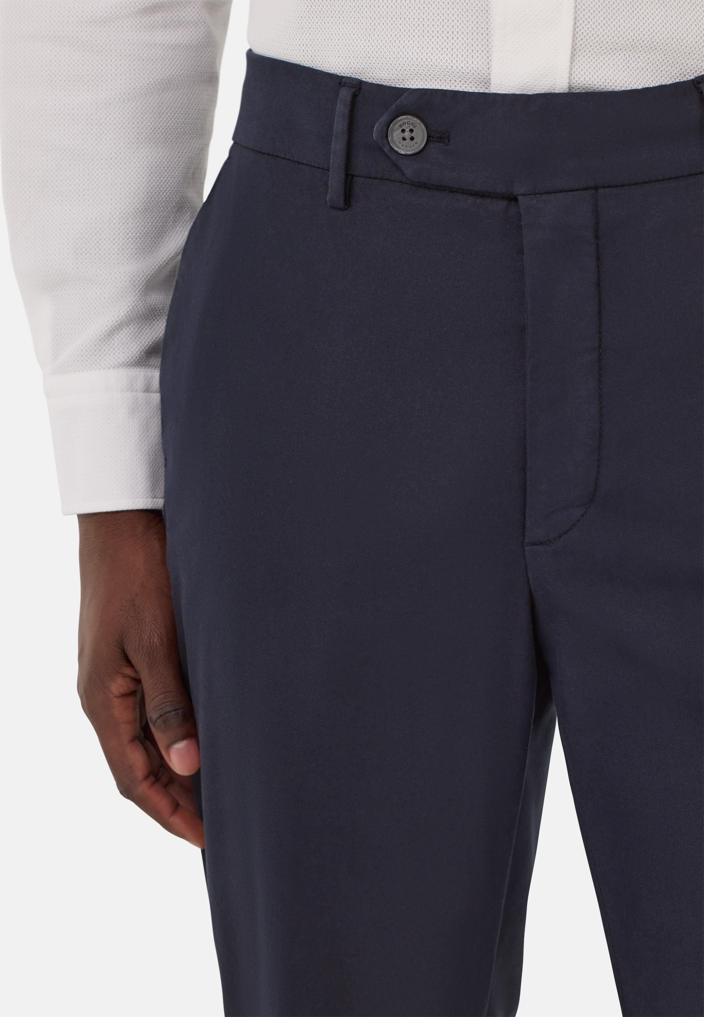 Stretch Cotton/Tencel Trousers Blue, , large image number 3