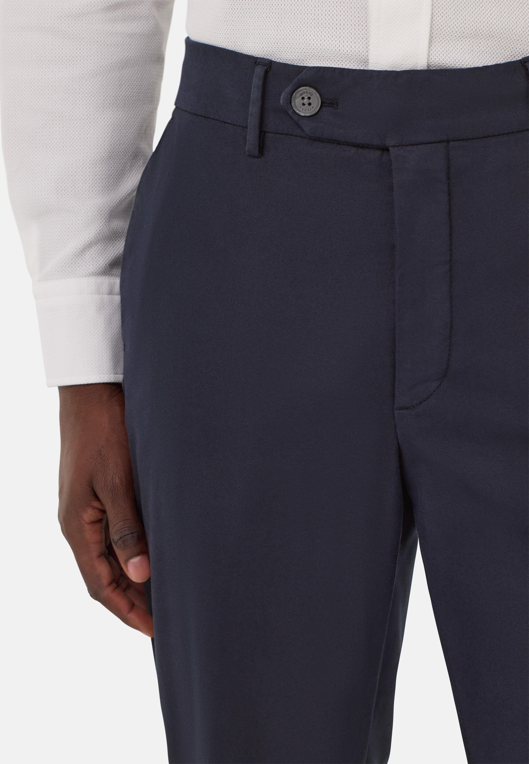 Stretch Cotton/Tencel Trousers Blue, Navy blue, large image number 6