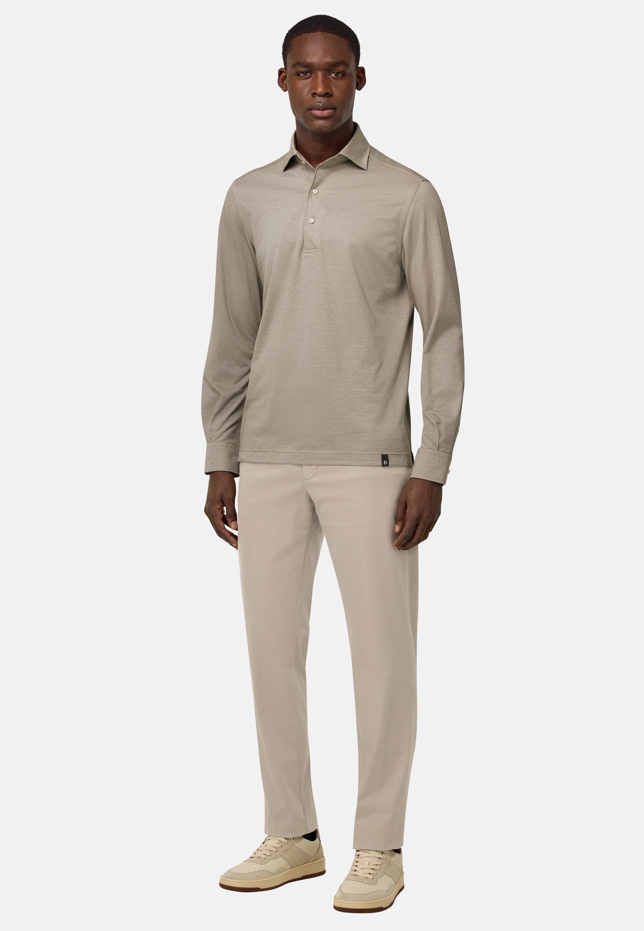 Stretch Cotton/Tencel Trousers Beige, Taupe, medium