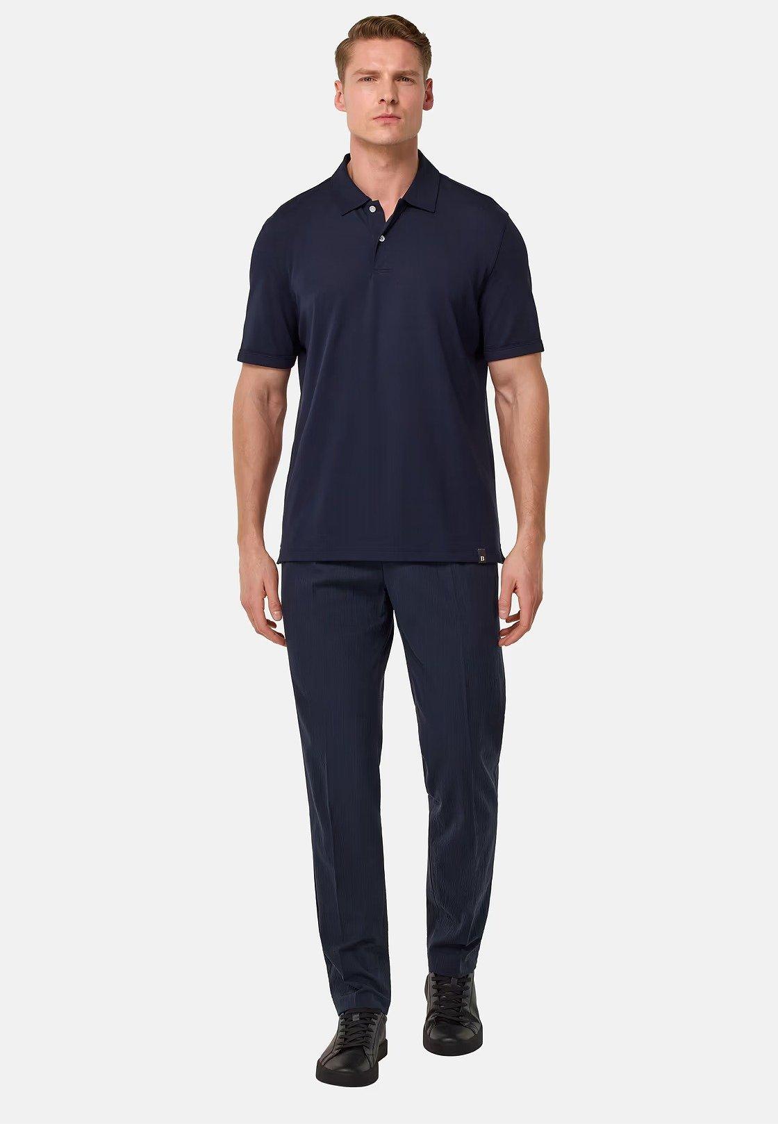 City Trousers in Stretch Seersucker, Navy Blue, Navy blue, medium