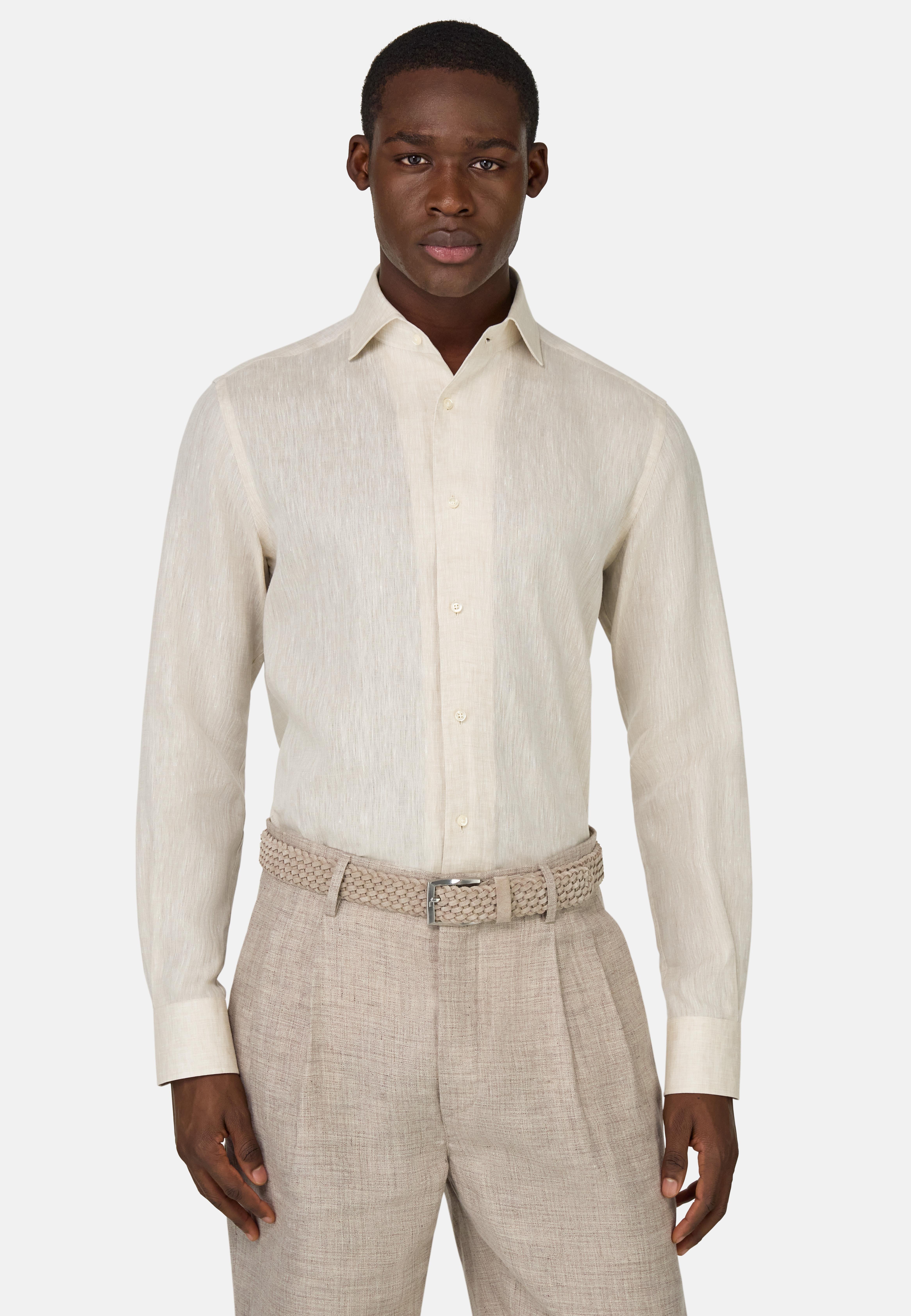 Regular Fit Linen Shirt Beige, , medium