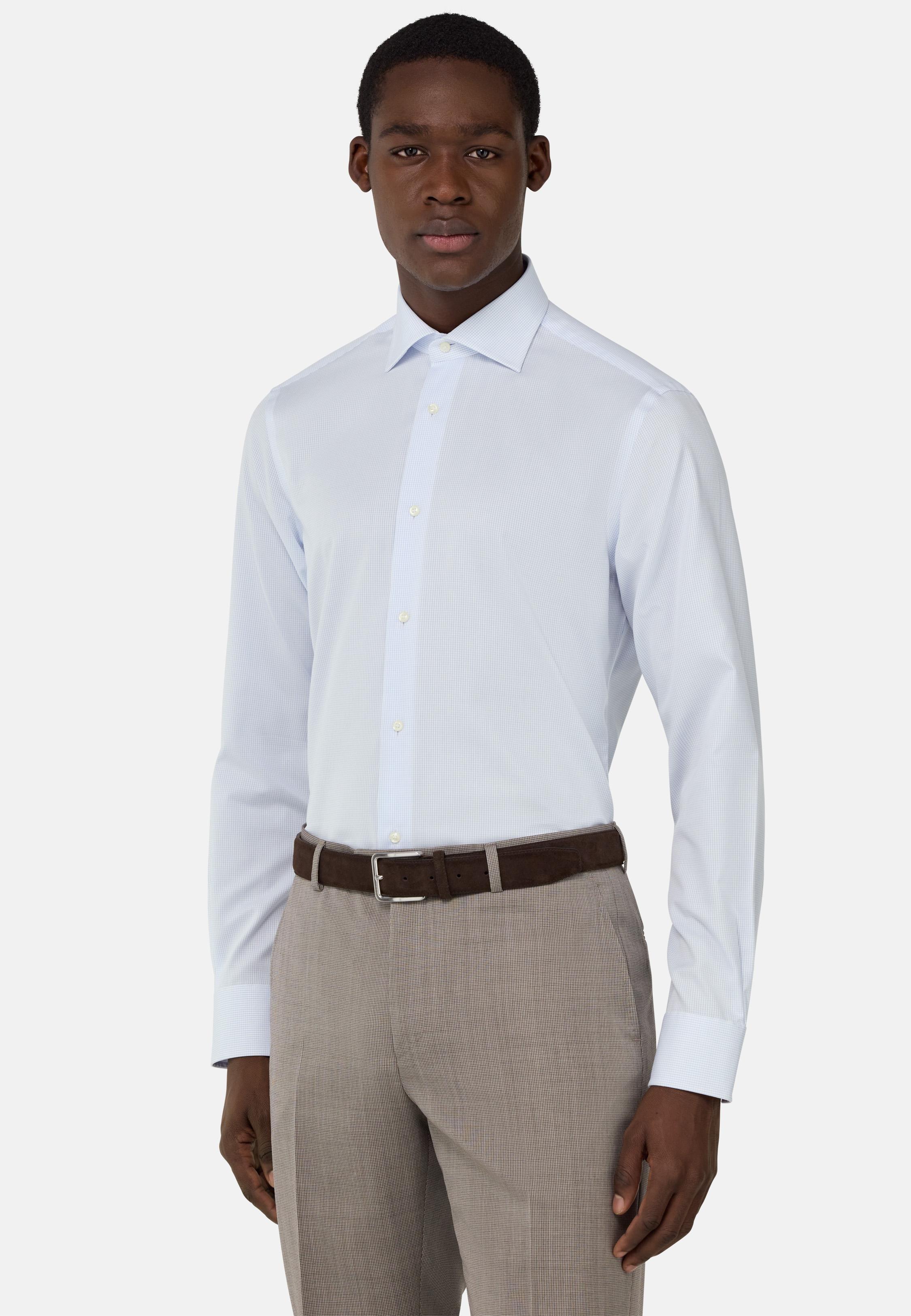 Slim Fit Checked Cotton Shirt Blue, , large image number 1