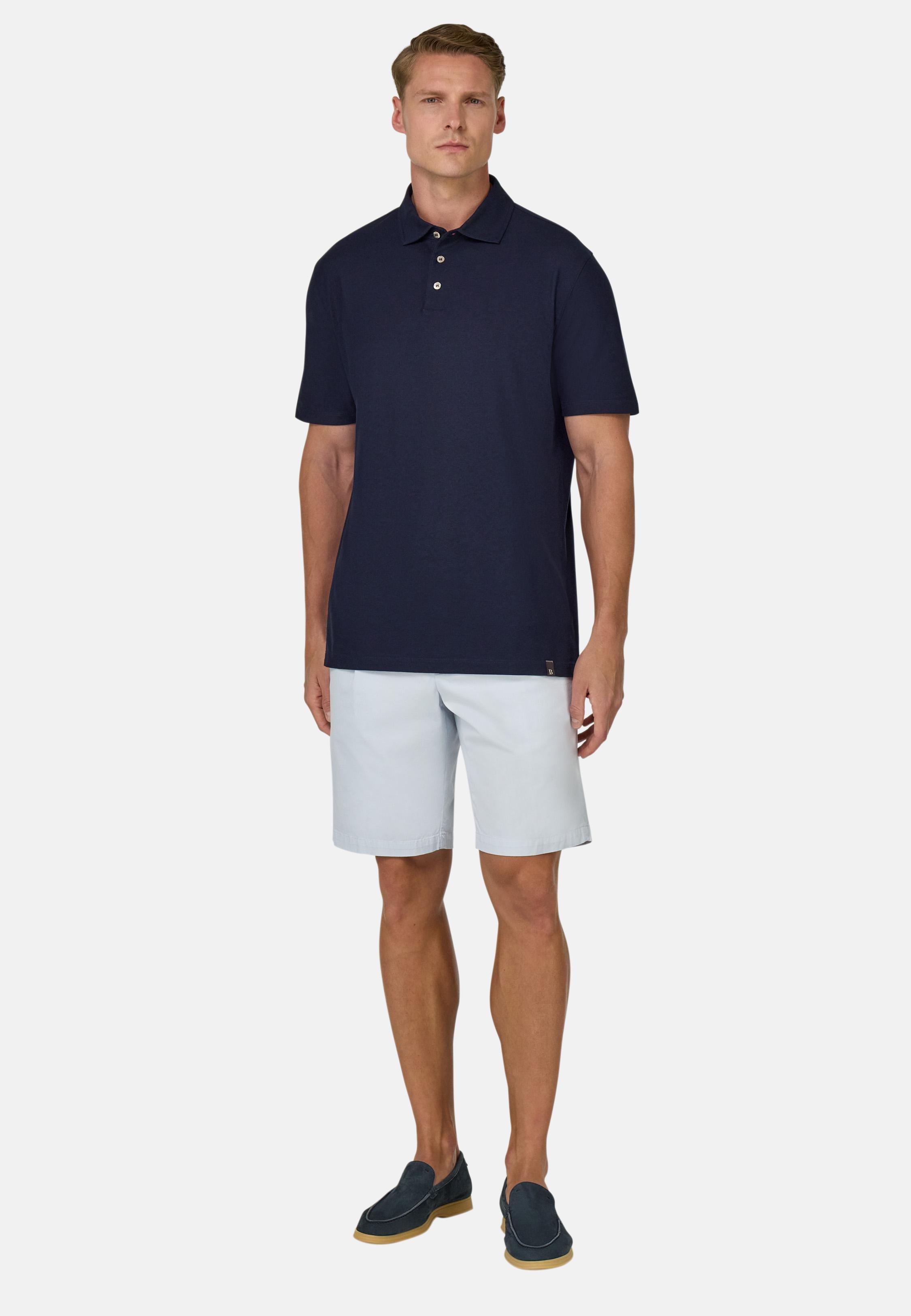 Cotton Crepe Jersey Polo Shirt Navy, Navy blue, medium