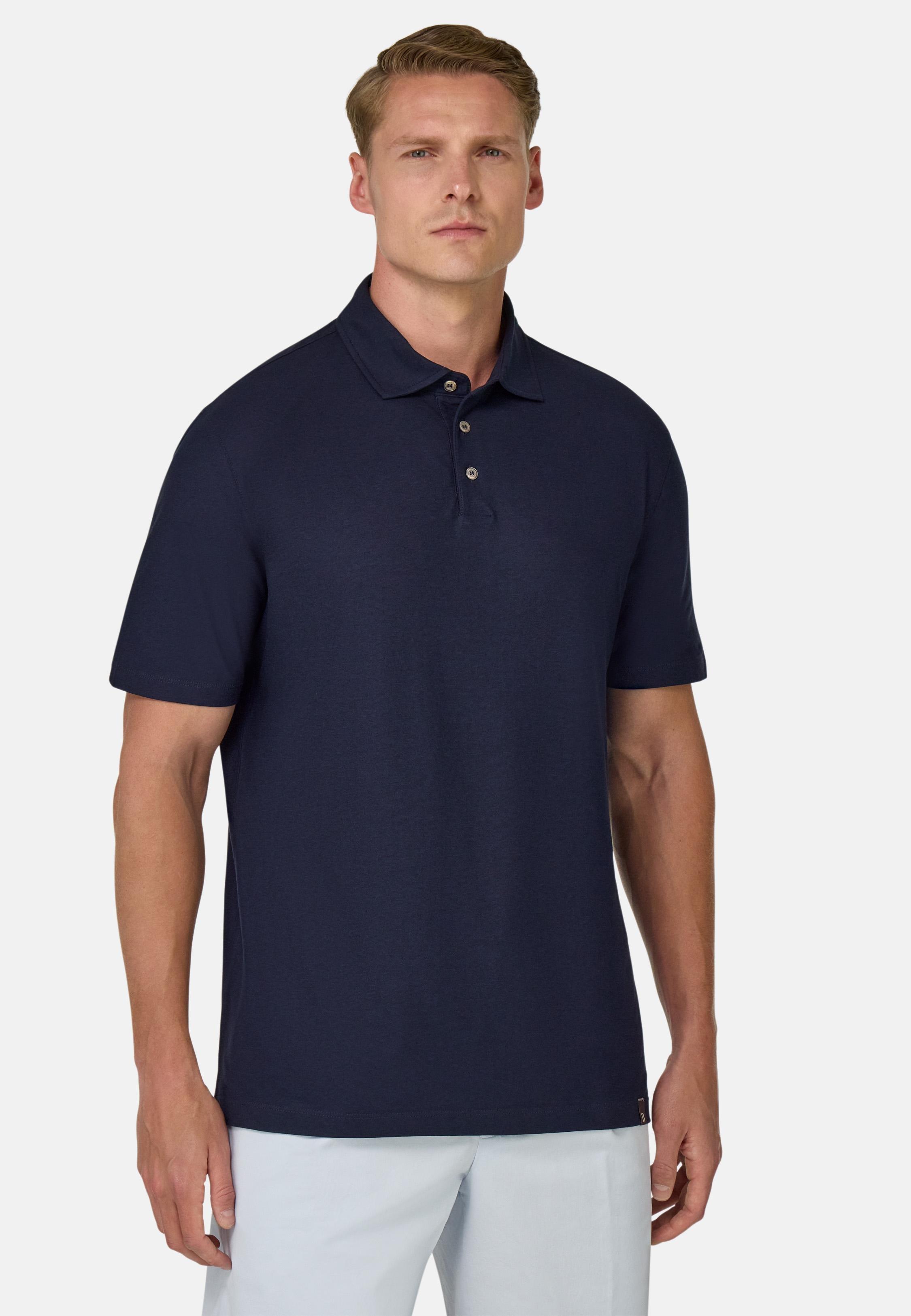 Cotton Crepe Jersey Polo Shirt Navy, Navy blue, medium