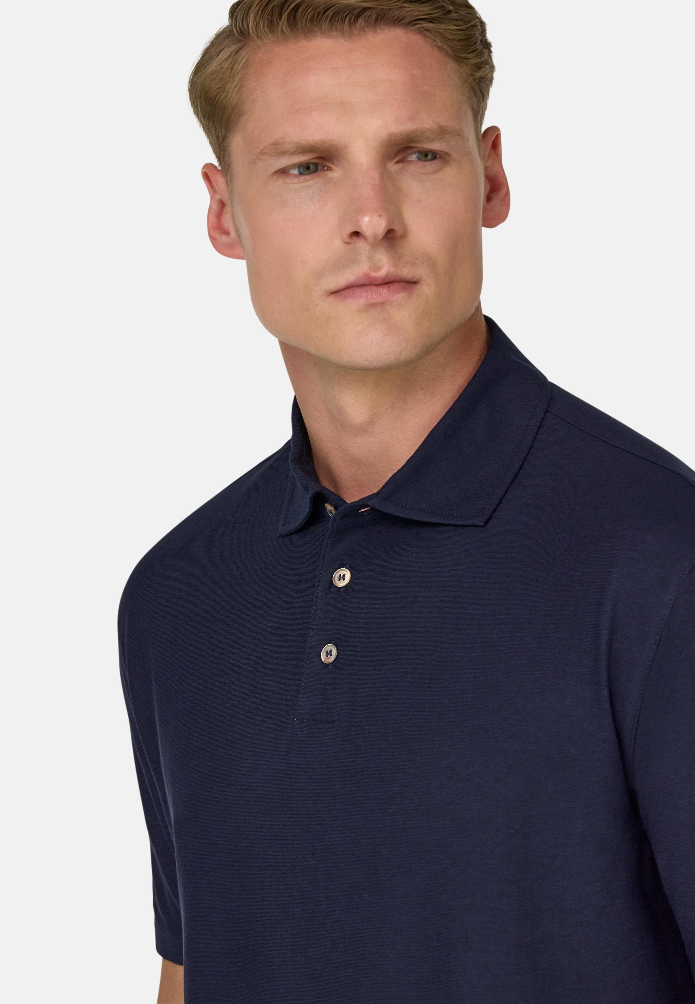 Cotton Crepe Jersey Polo Shirt Navy, Navy blue, medium