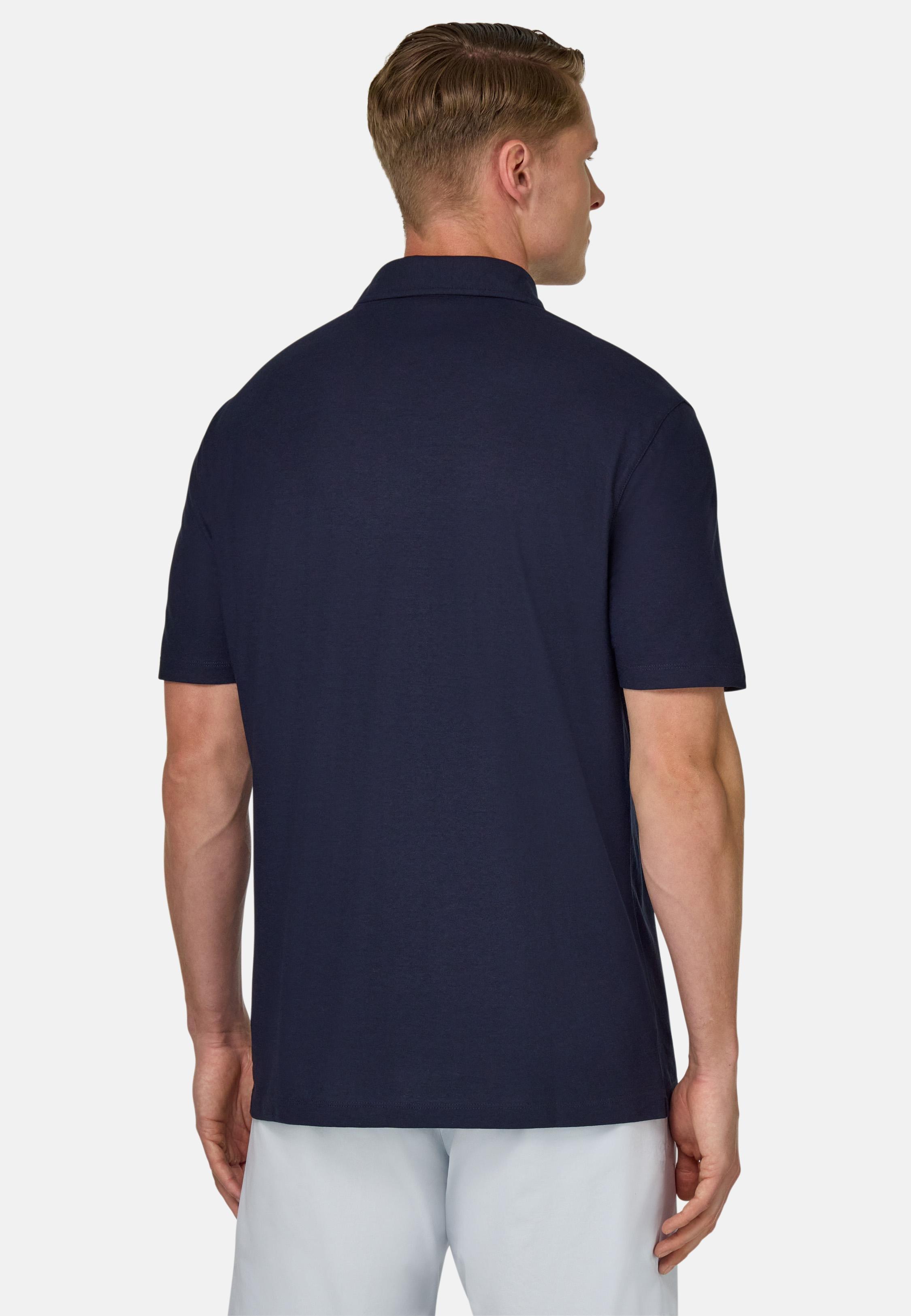 Cotton Crepe Jersey Polo Shirt Navy, , large image number 3