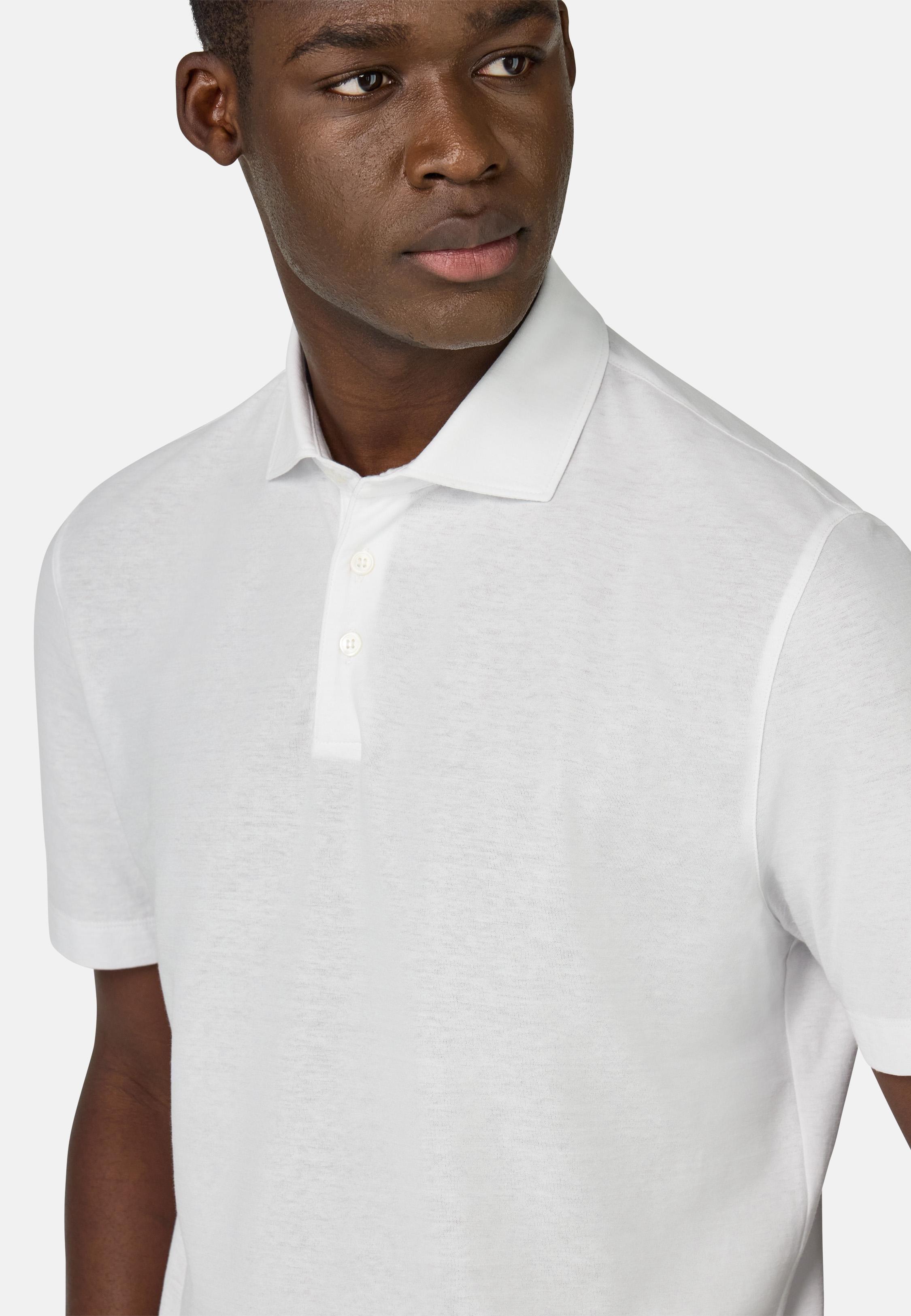 Cotton Crepe Jersey Polo Shirt White, White, medium