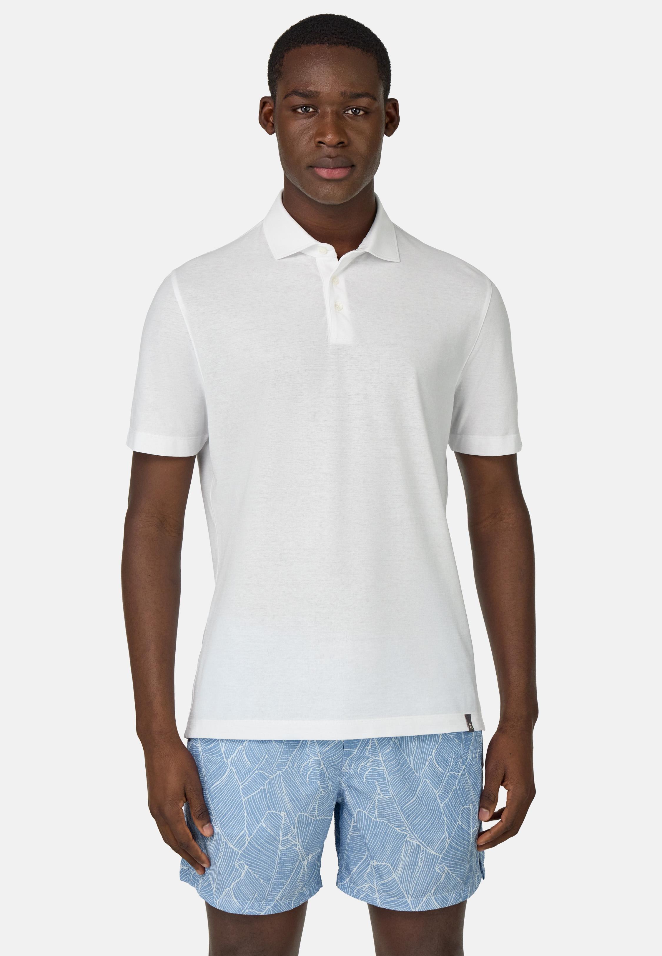 Cotton Crepe Jersey Polo Shirt White, White, medium
