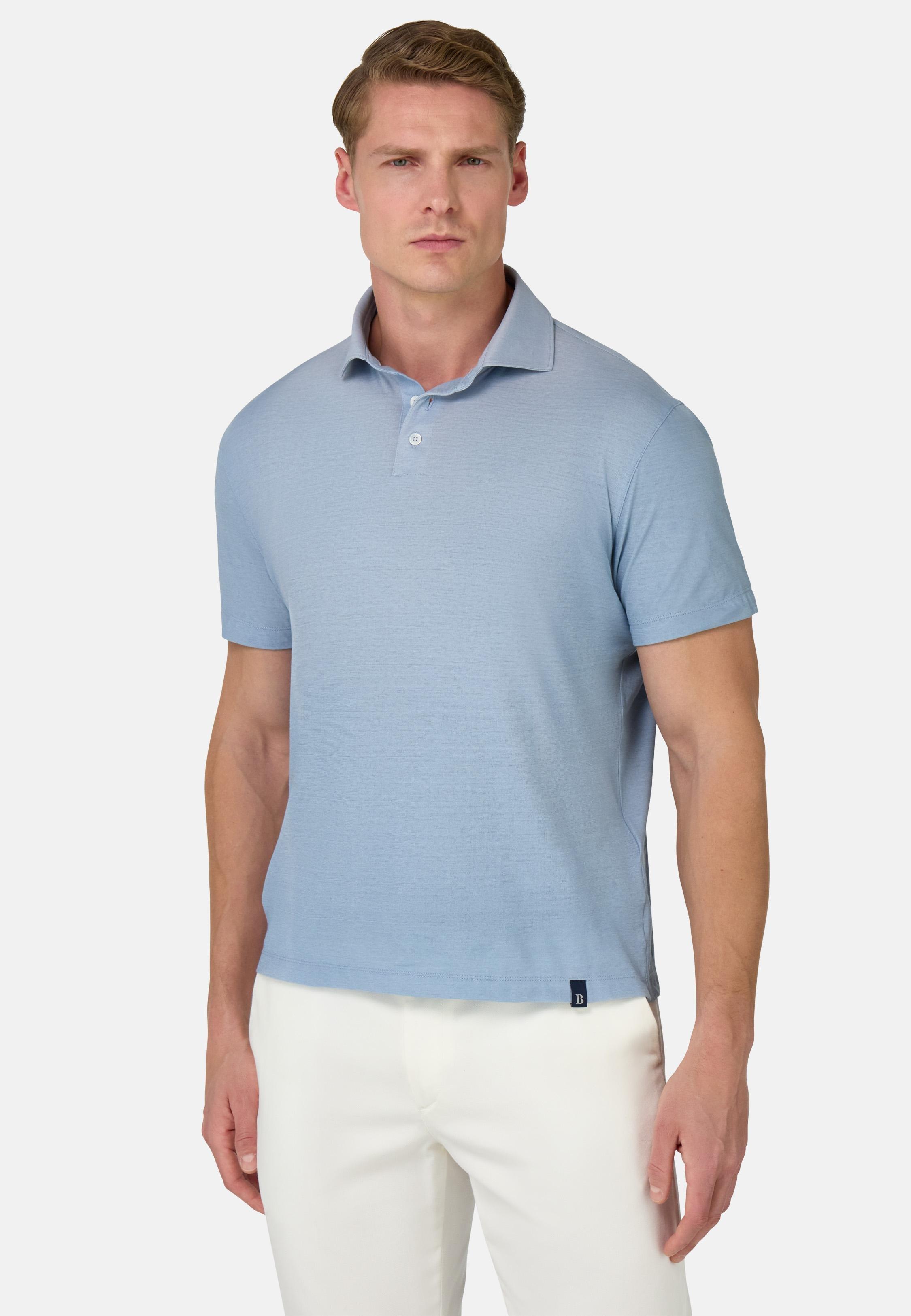 Cotton Crepe Jersey Polo Shirt Blue, , medium