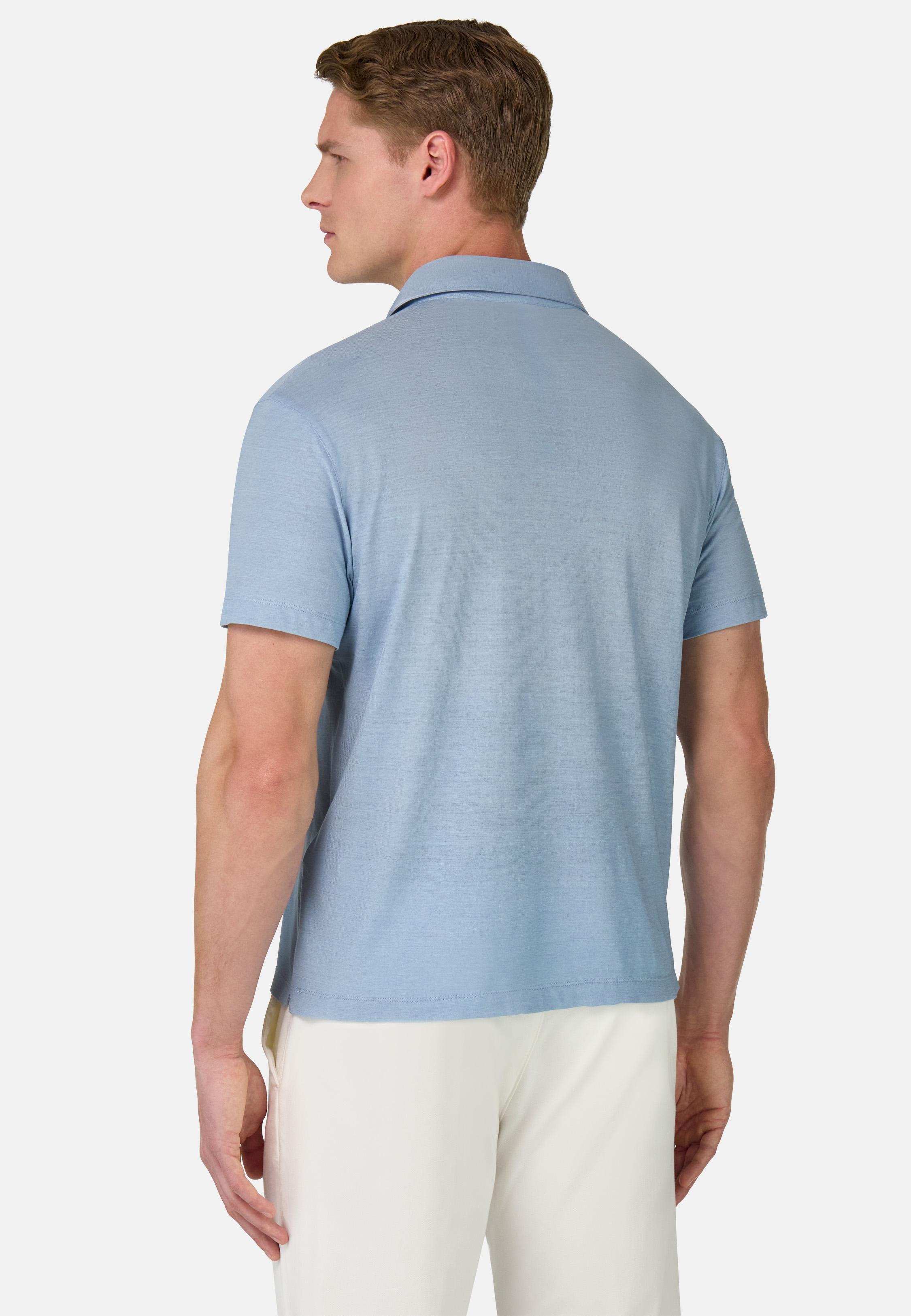 Cotton Crepe Jersey Polo Shirt Blue, Indigo, medium