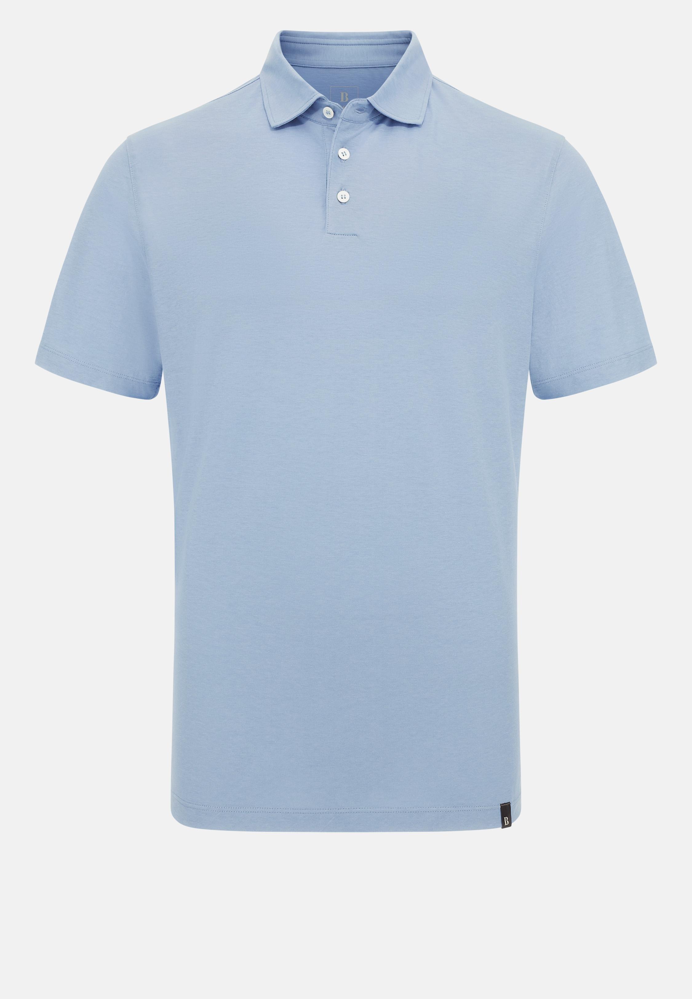 Cotton Crepe Jersey Polo Shirt Blue, Indigo, medium