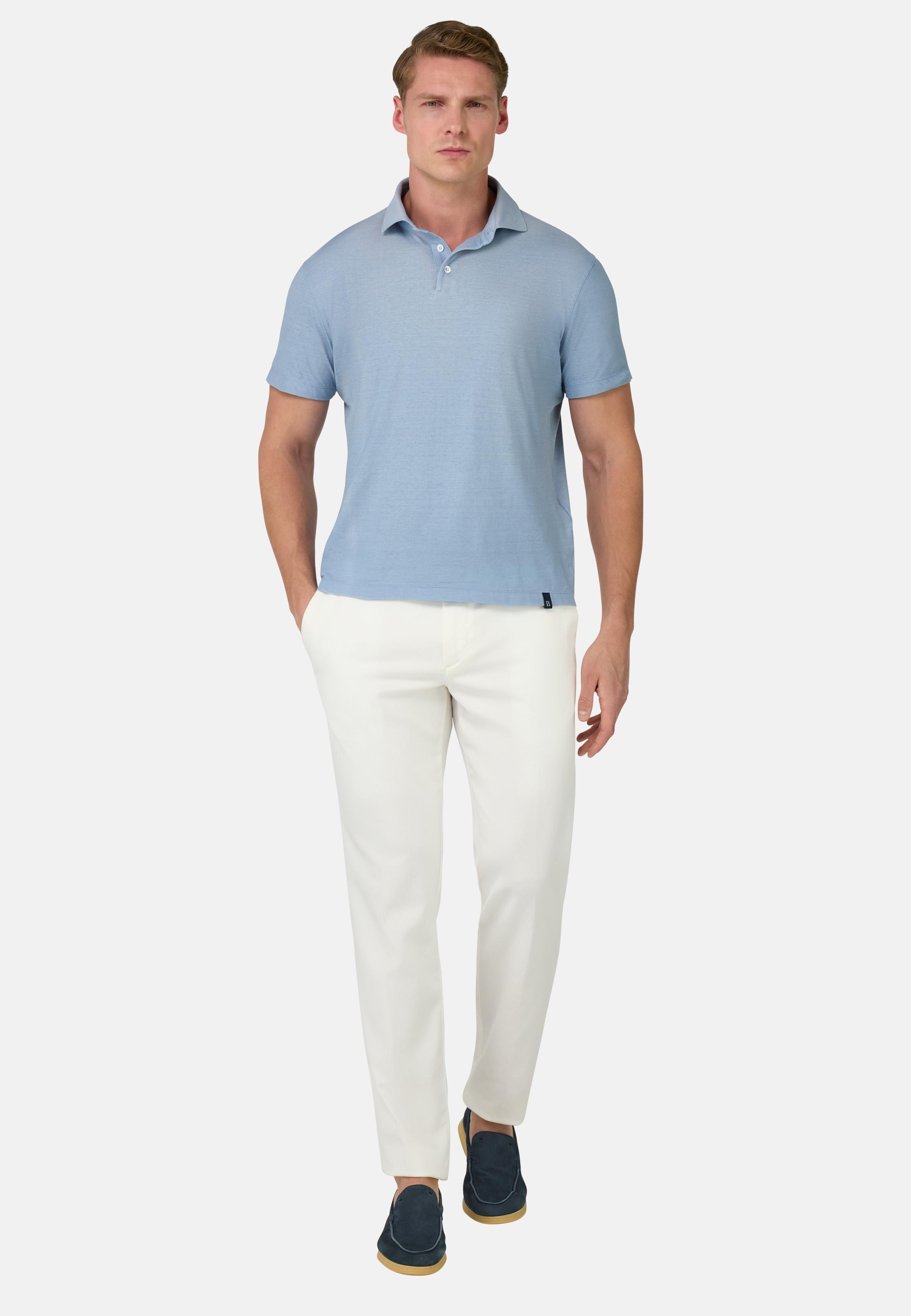 Cotton Crepe Jersey Polo Shirt Blue, Indigo, large image number 3