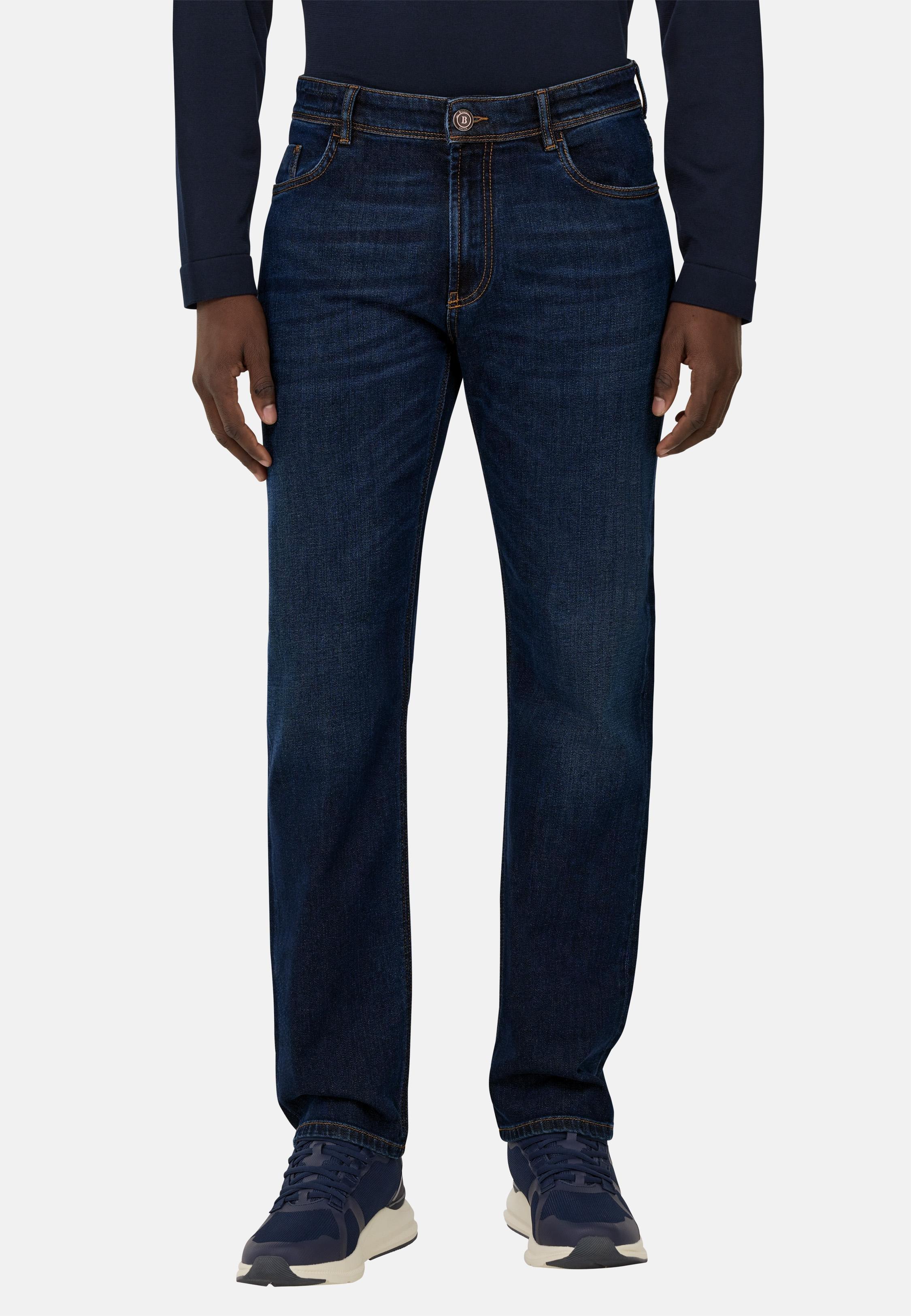 Medium Blue Stretch Denim Jeans Blue, Dark Blue, medium