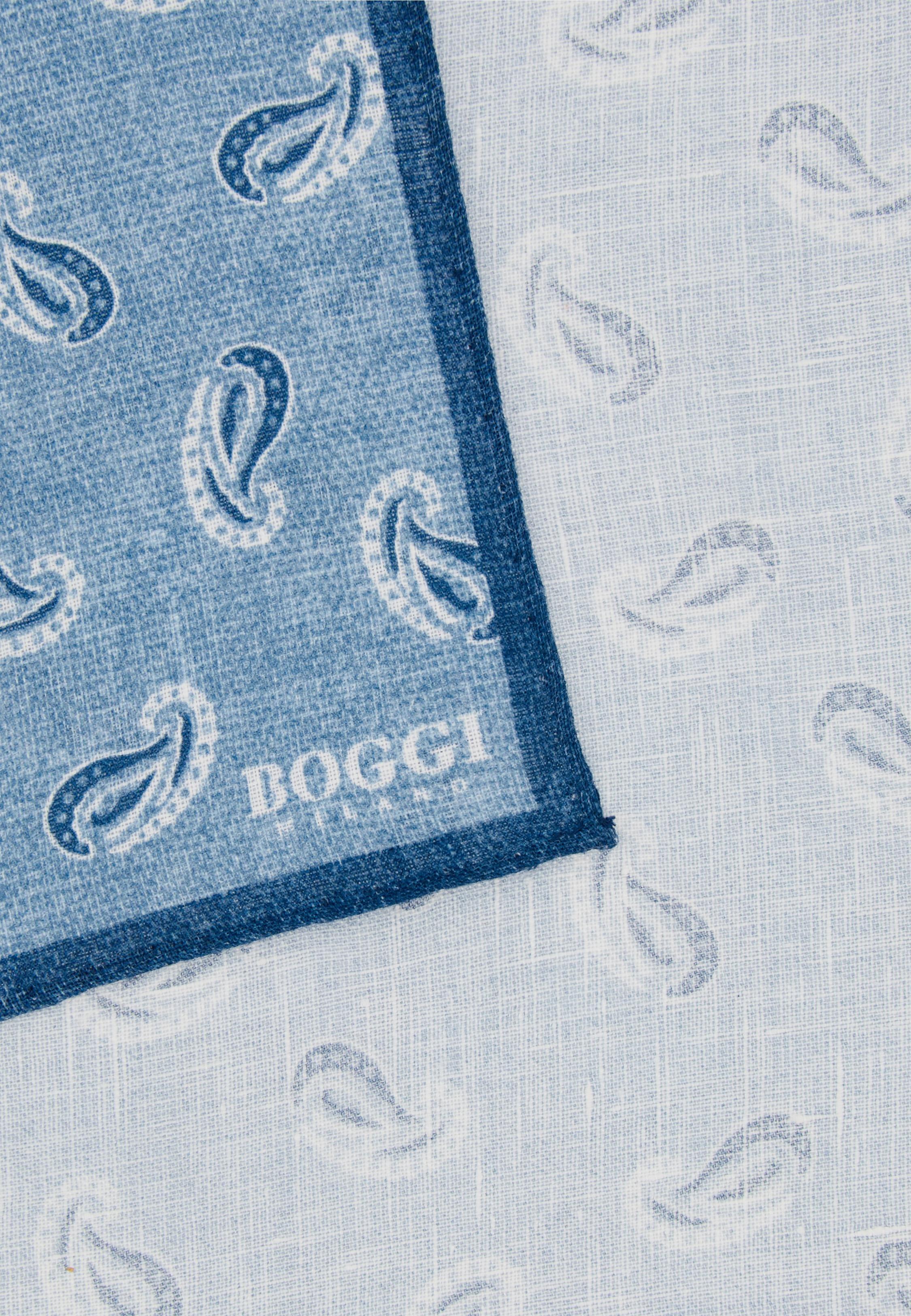 Blue Paisley Print Linen Pocket Square, 3901_LTBL, large image number 0