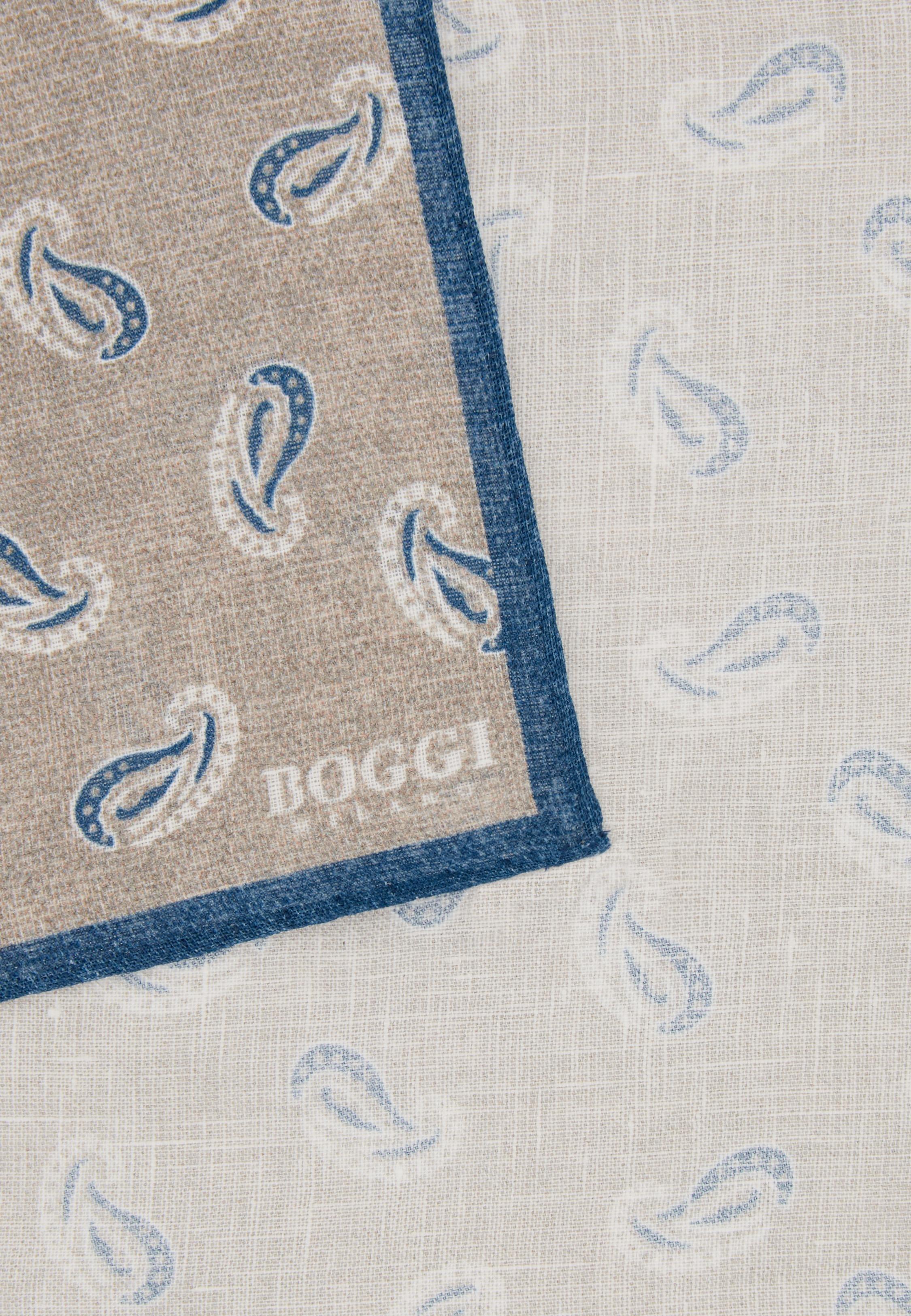 Paisley Print Linen Pocket Square Beige, , medium