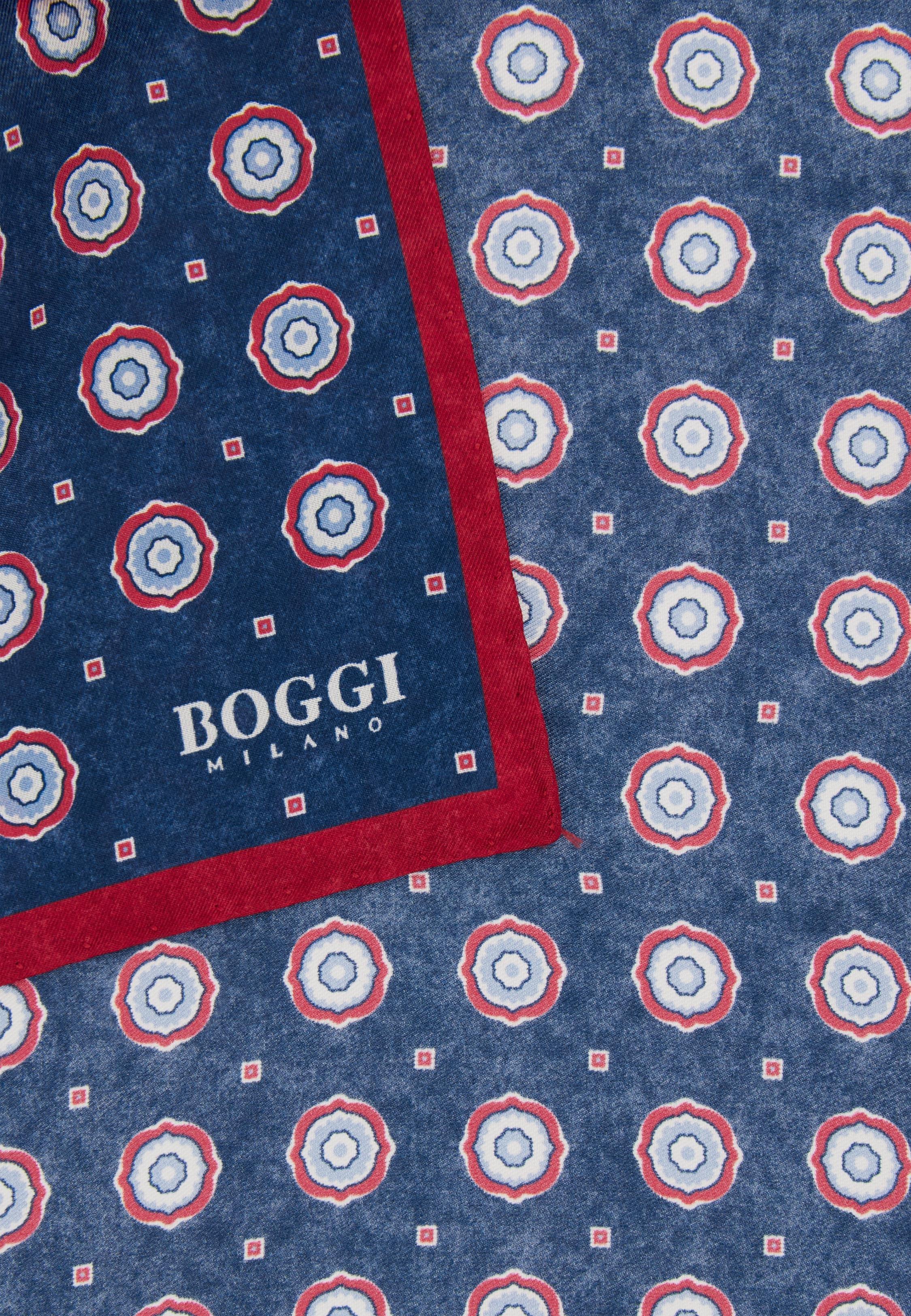 Silk Pocket Square With Medalions Motif Navy, Navy blue, large image number 0