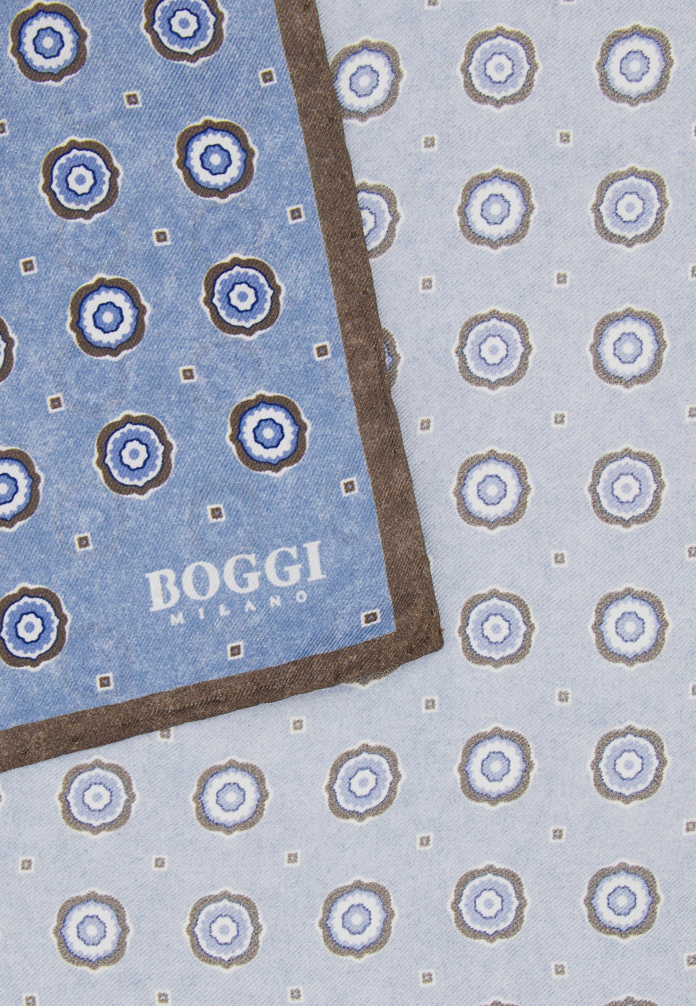 Silk Pocket Square With Medalions Motif Blue, , medium