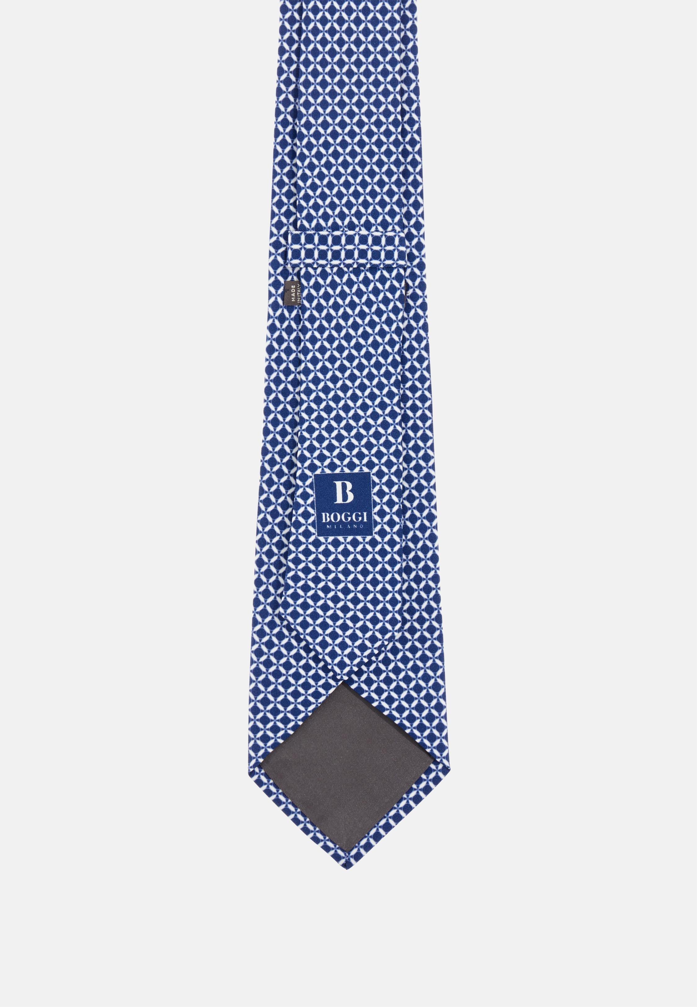 Geometric Motif Silk Tie Navy, Navy blue, large image number 0