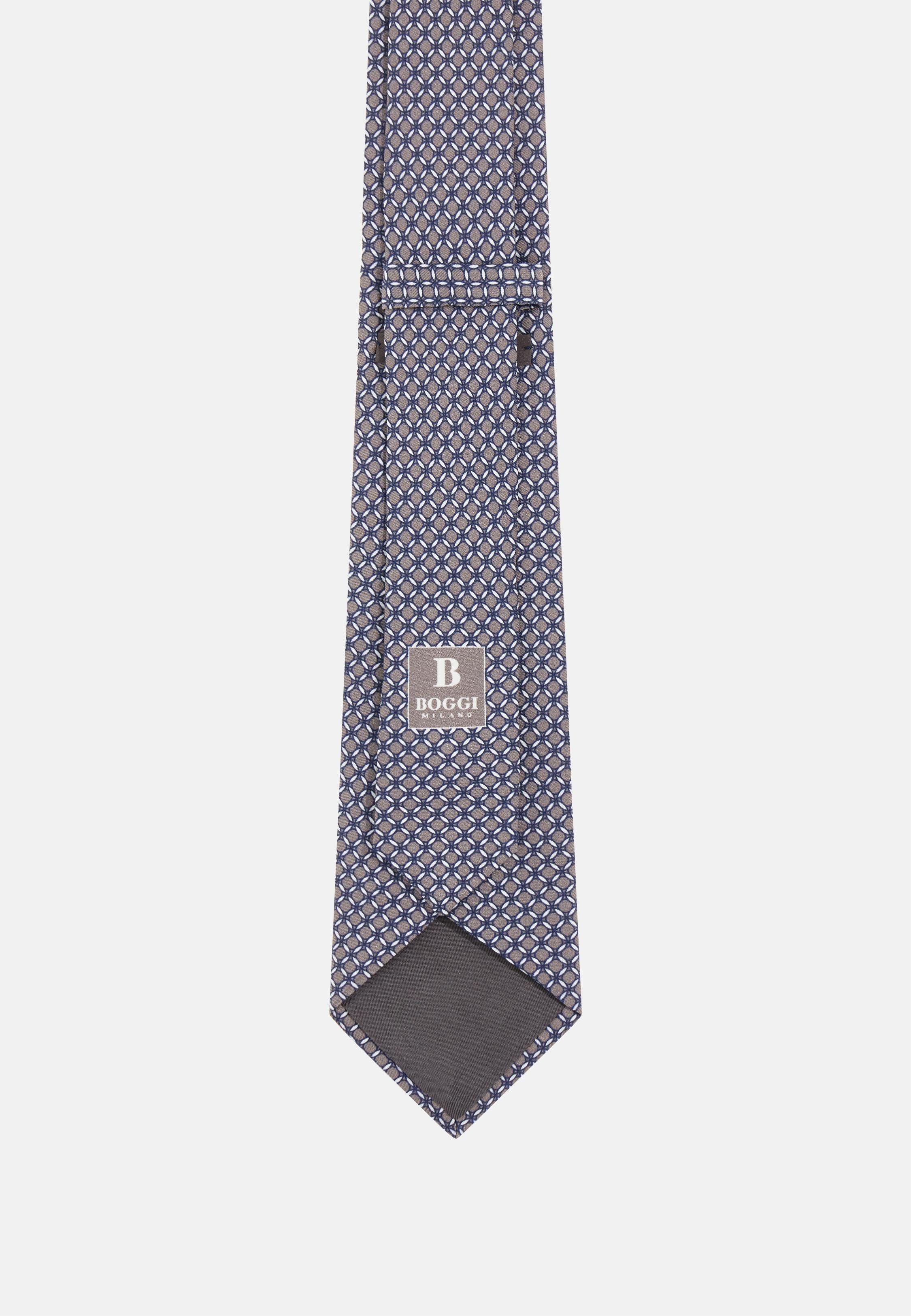 Geometric Motif Silk Tie Brown, 3901_TAUP, large image number 0