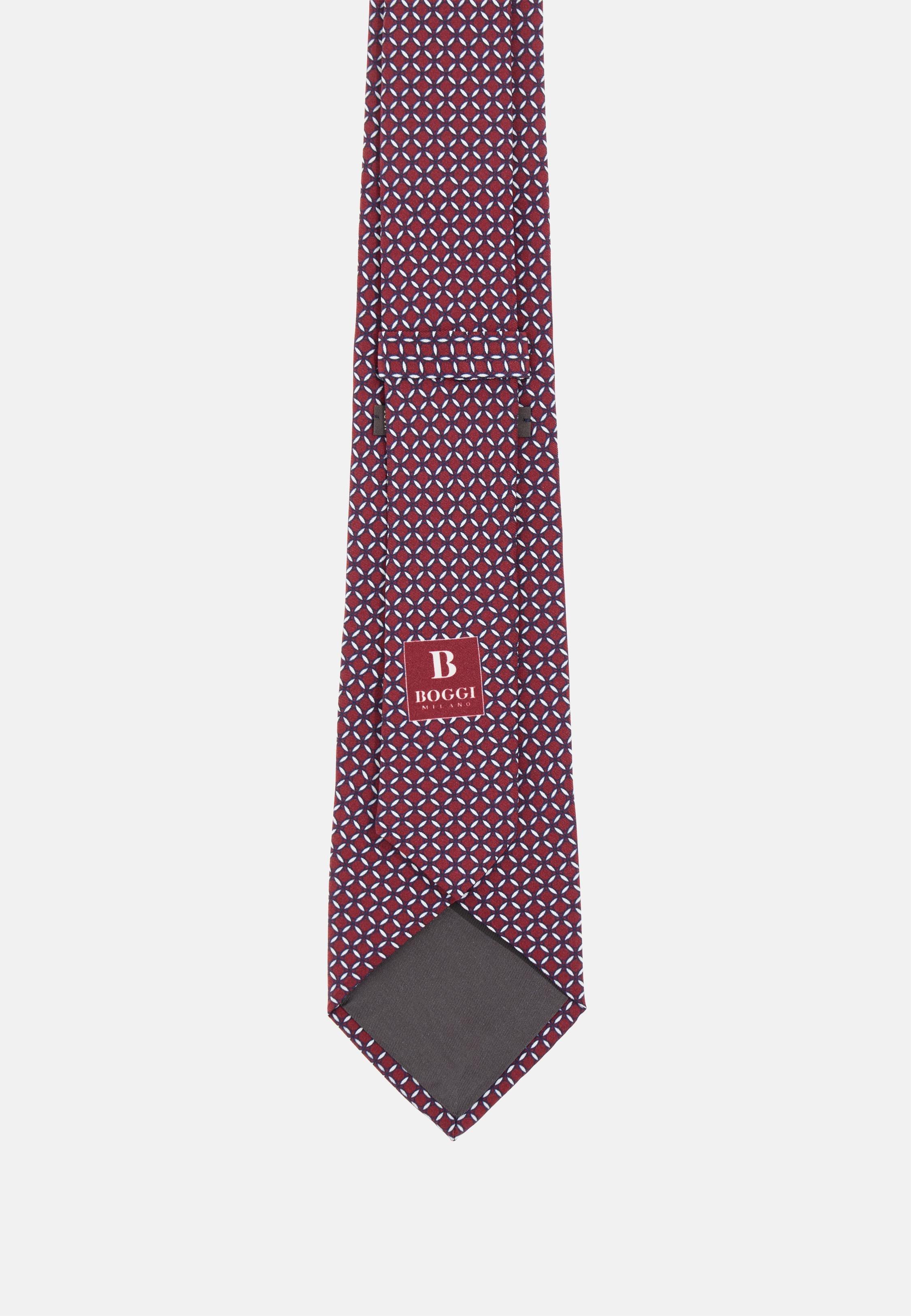 Geometric Motif Silk Tie Burgundy, , medium