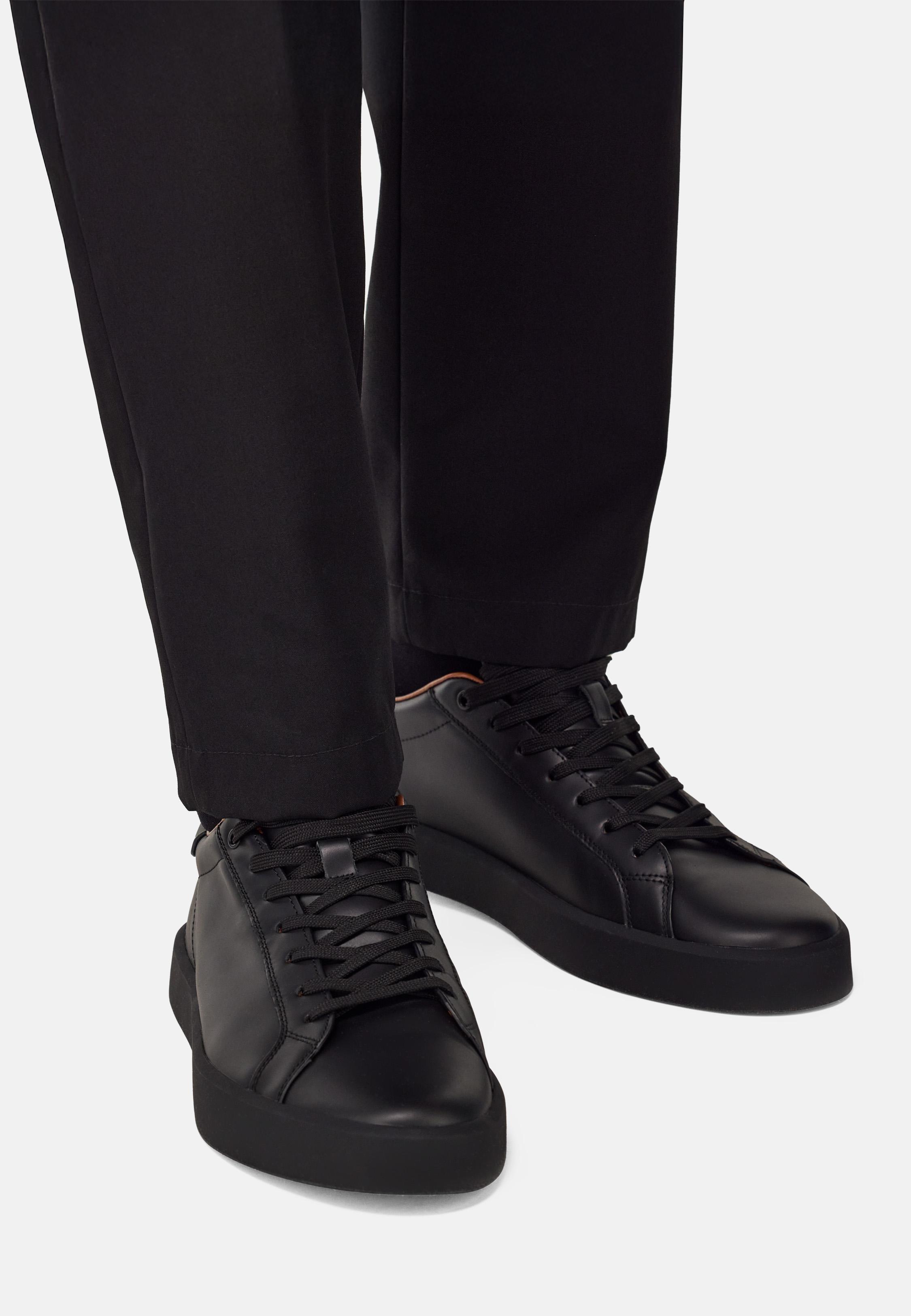 Leather Trainers Black, Black, medium