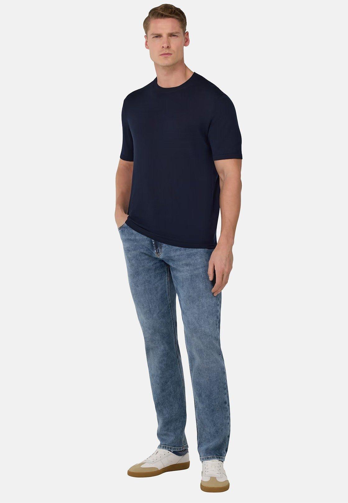Solid Basic Casual T-Shirt, Navy blue, medium