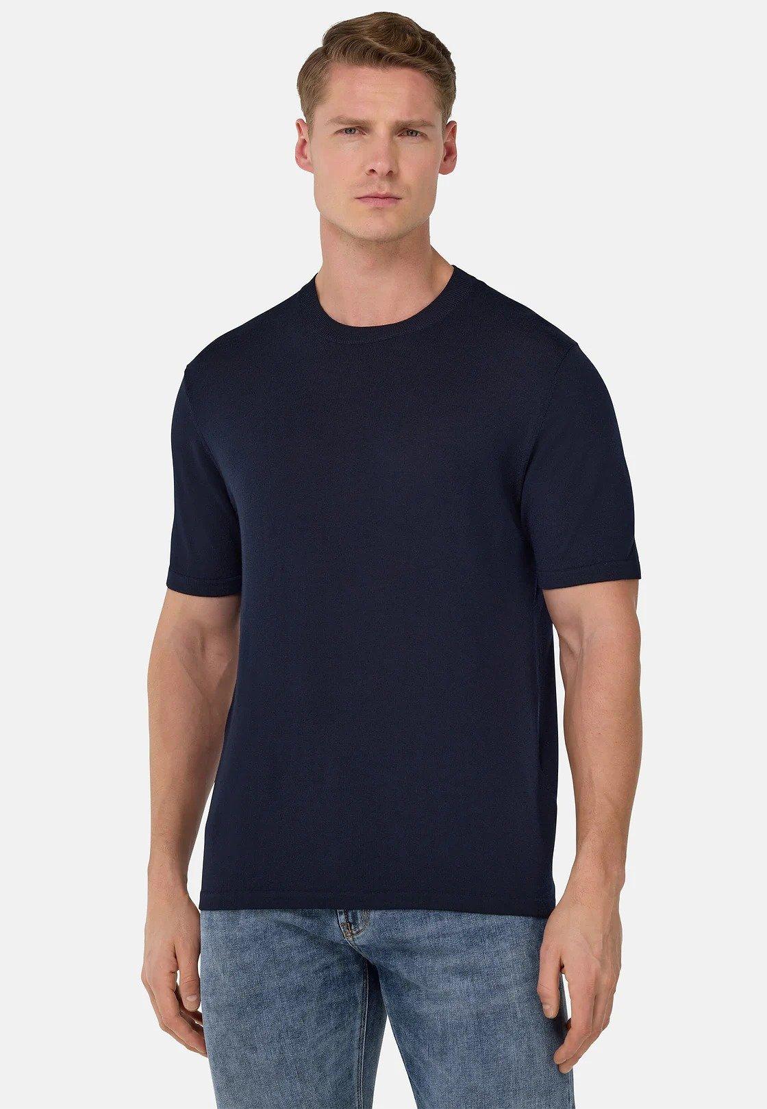 Solid Basic Casual T-Shirt, Navy blue, medium