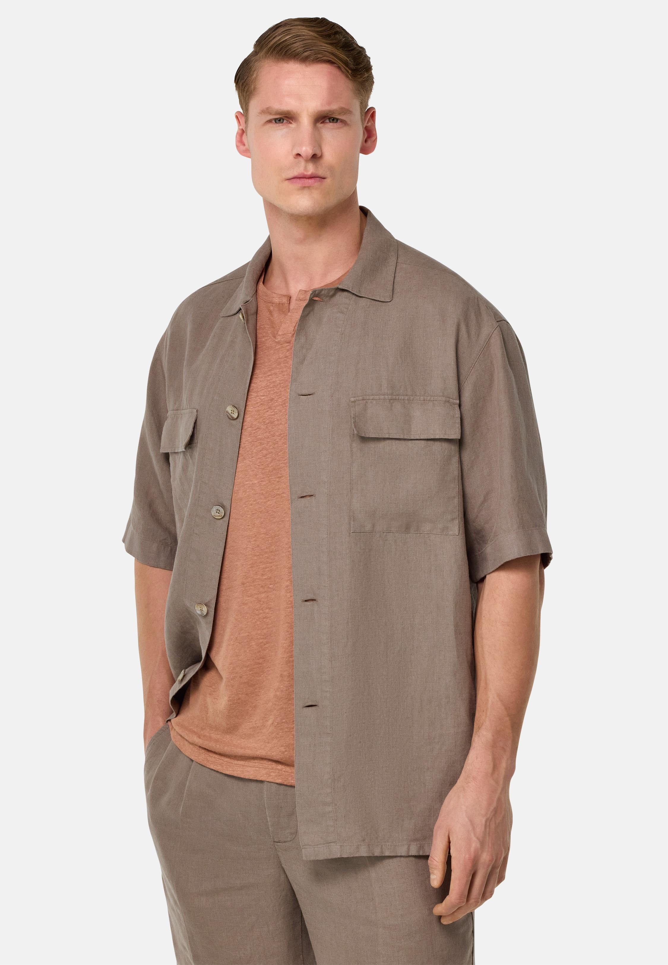 Linen Camp Overshirt Brown, , medium