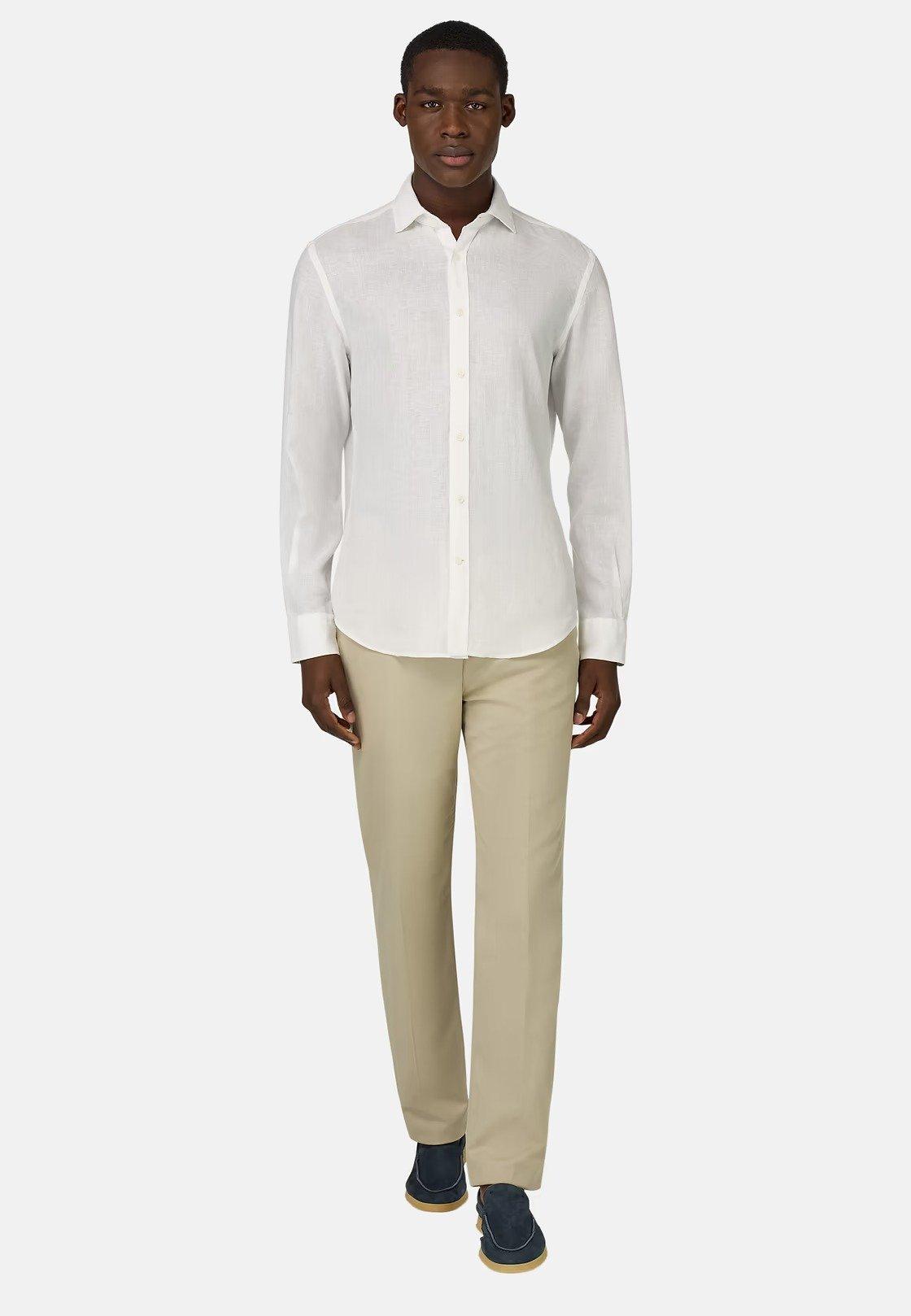 Stretch Cotton And Linen Trousers Beige, , medium