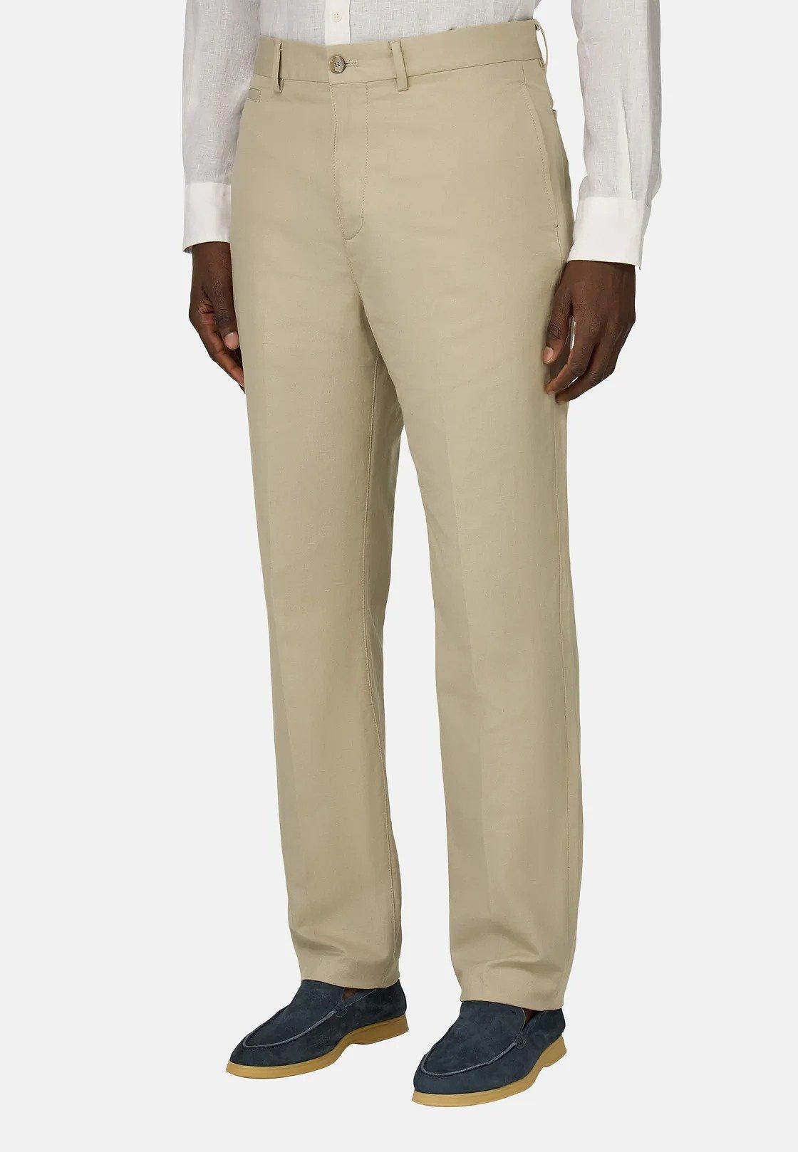 Stretch Cotton And Linen Trousers Beige, , large image number 1