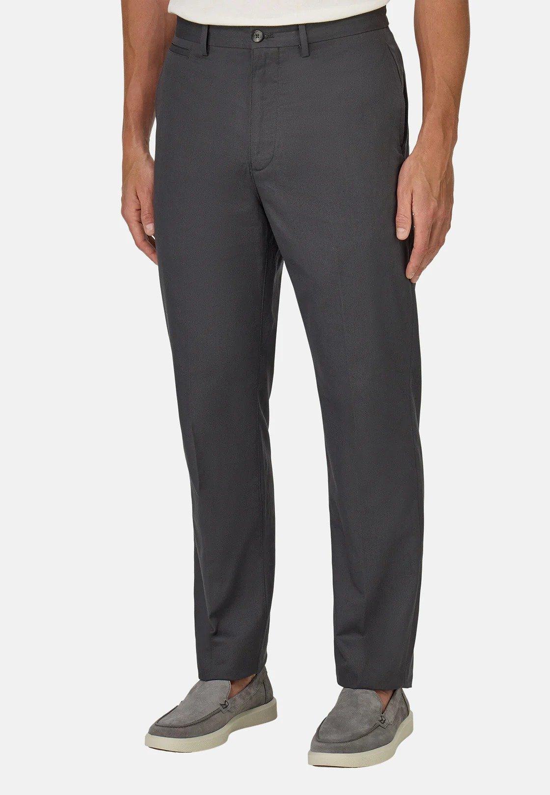 Stretch Cotton And Linen Trousers Grey, Charcoal, large image number 1