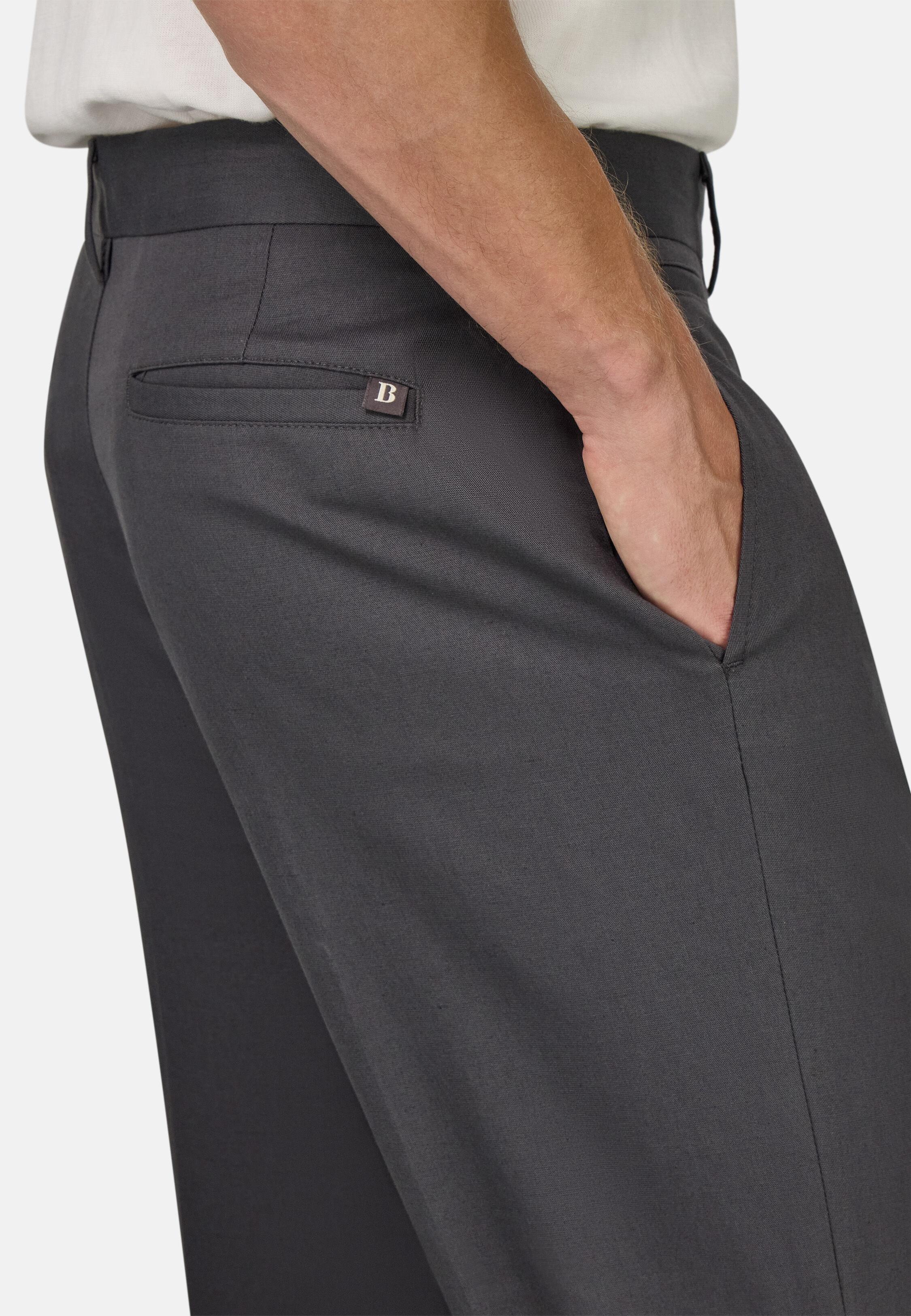 Trousers in Stretch Cotton and Linen, Charcoal, Charcoal, large image number 8
