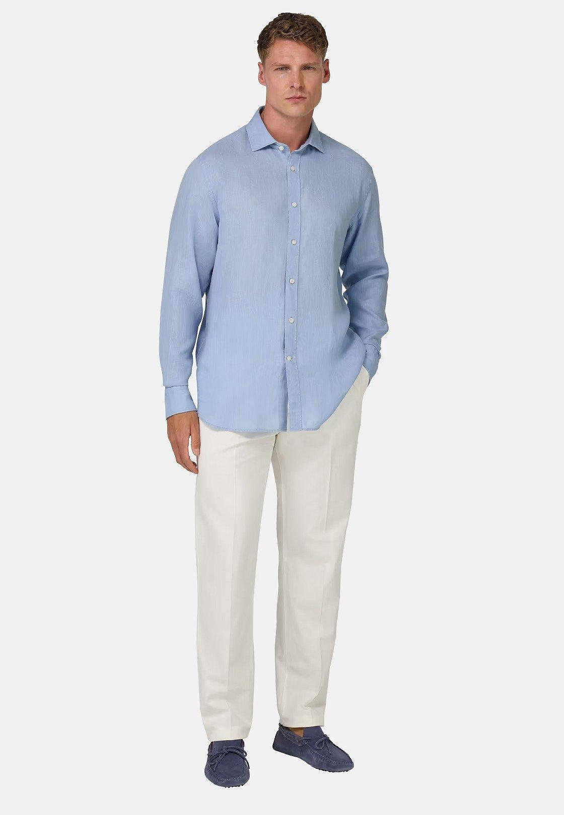 Stretch Cotton And Linen Trousers White, White, medium