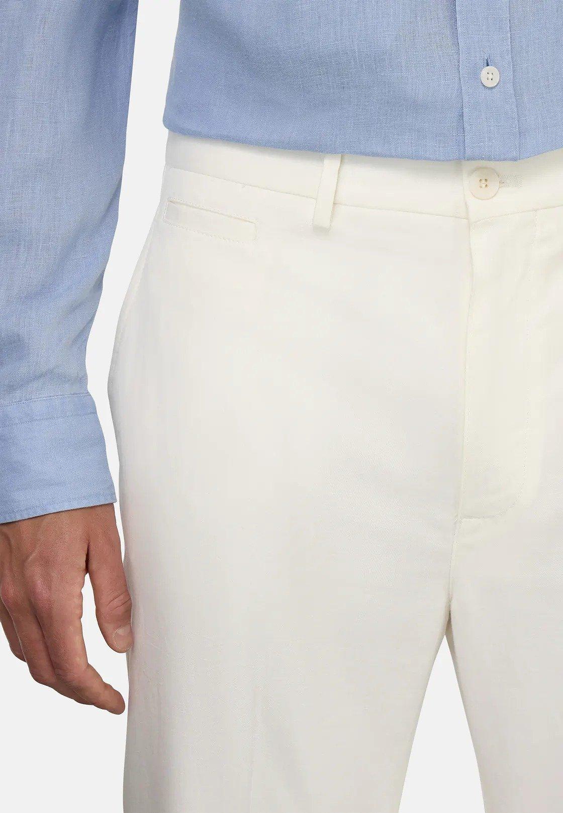 Stretch Cotton And Linen Trousers White, White, medium