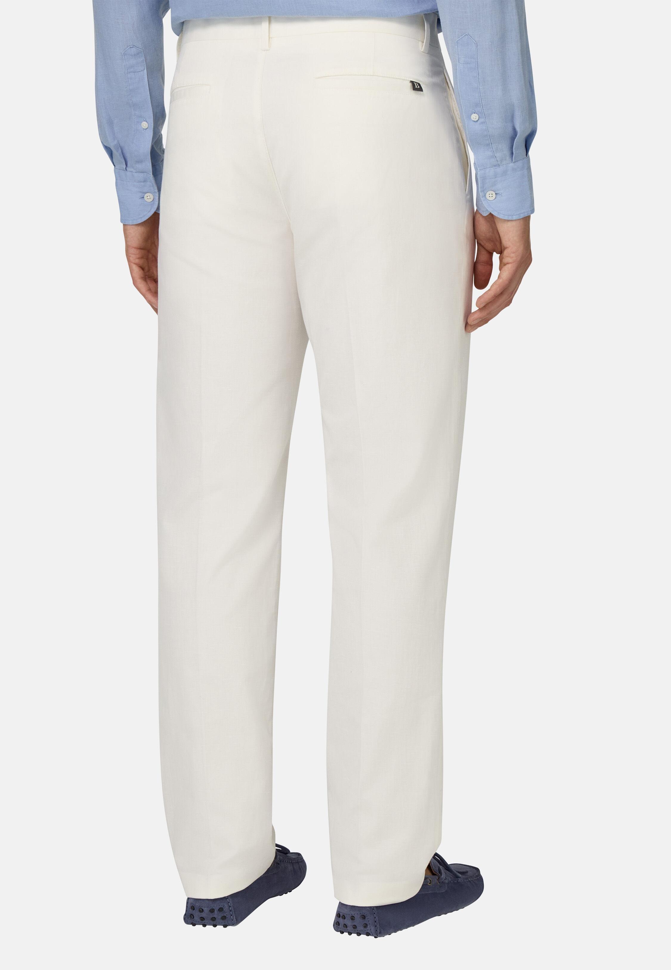 Stretch Cotton And Linen Trousers White, White, large image number 5