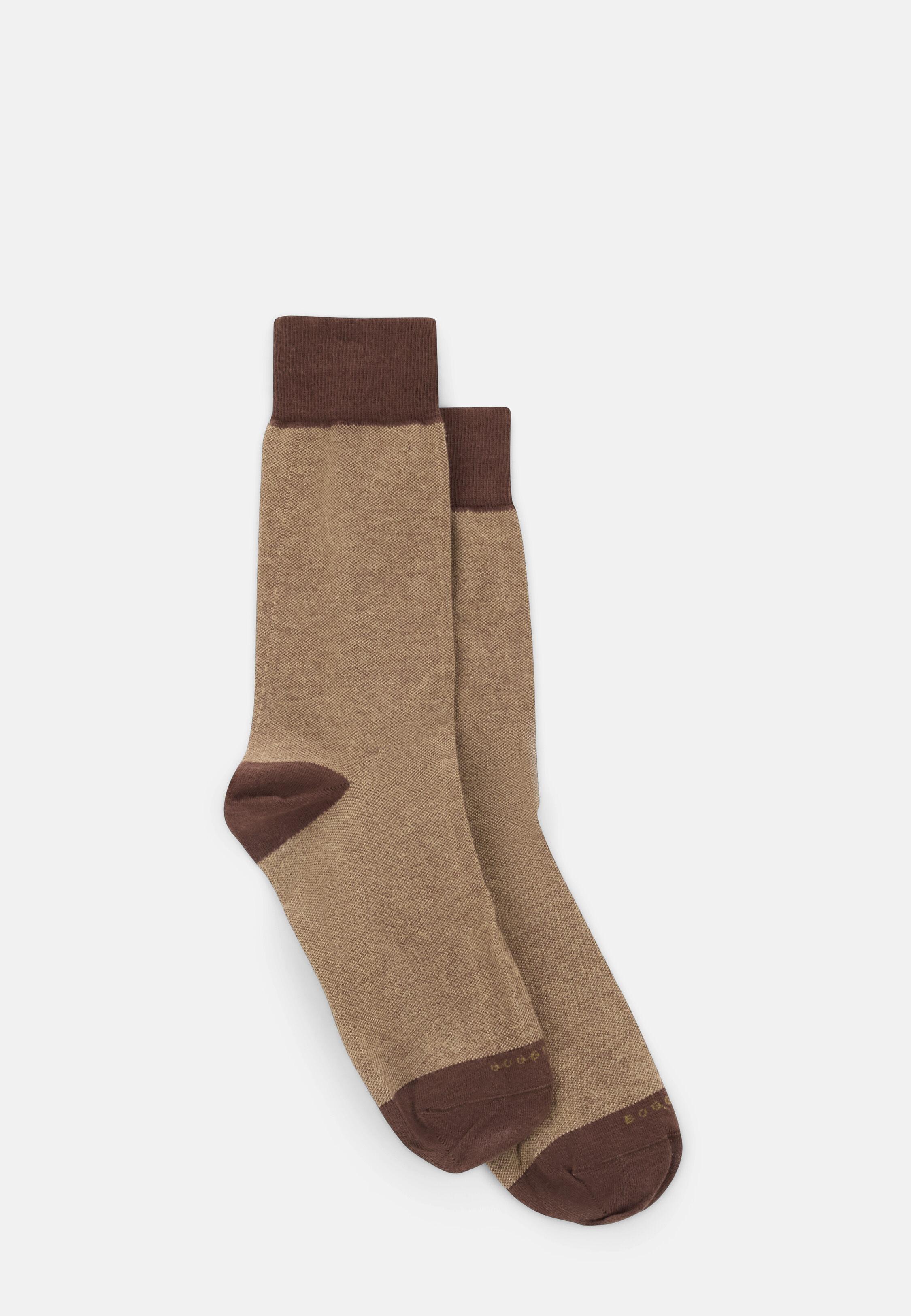 Short Socks Oxford Pattern Cotton Blend Dark brown, Dark brown, medium