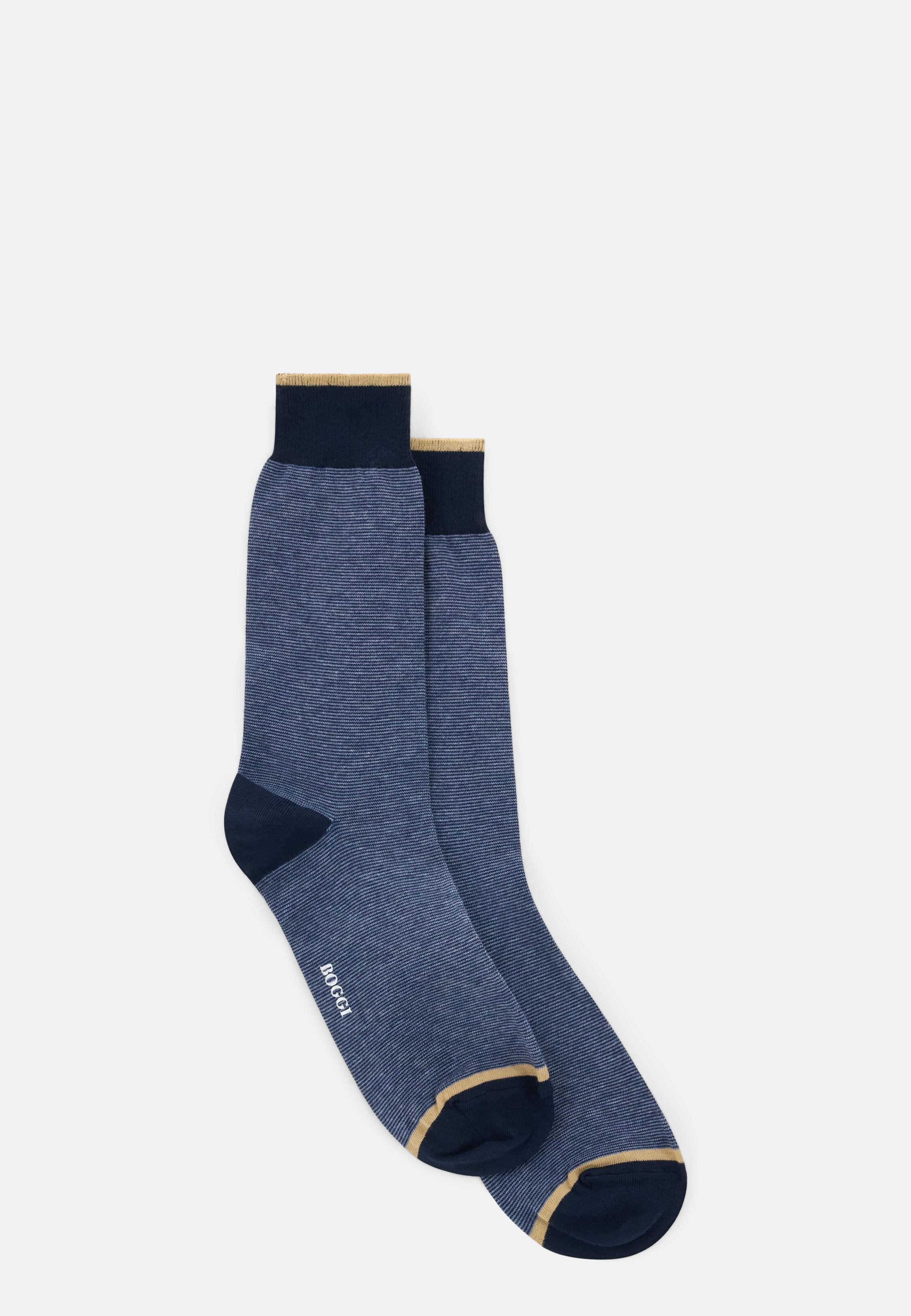 Short Socks Striped Cotton Blend, Navy Blue, Navy blue, large image number 0