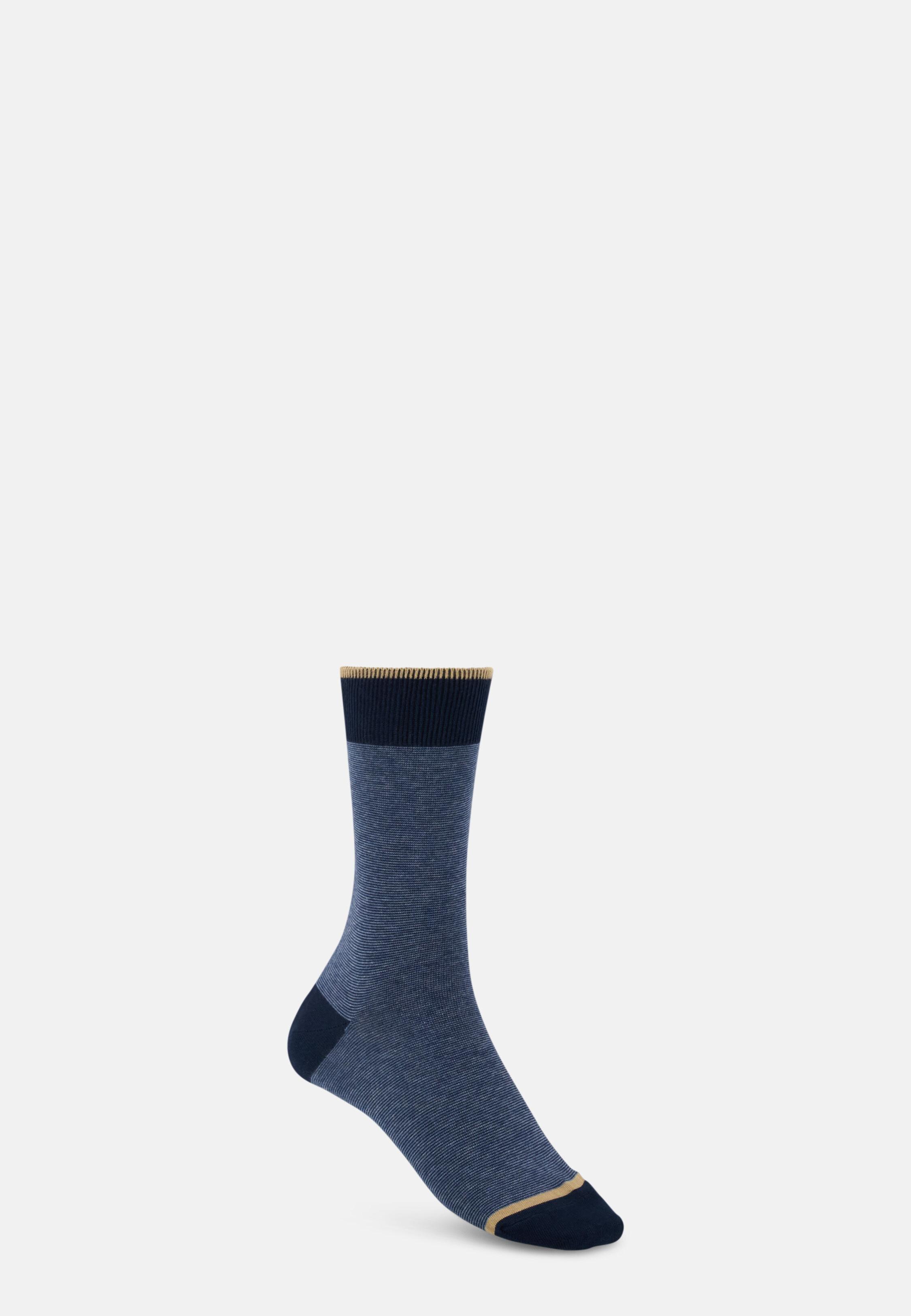 Short Socks Striped Cotton Blend, Navy Blue, Navy blue, large image number 1