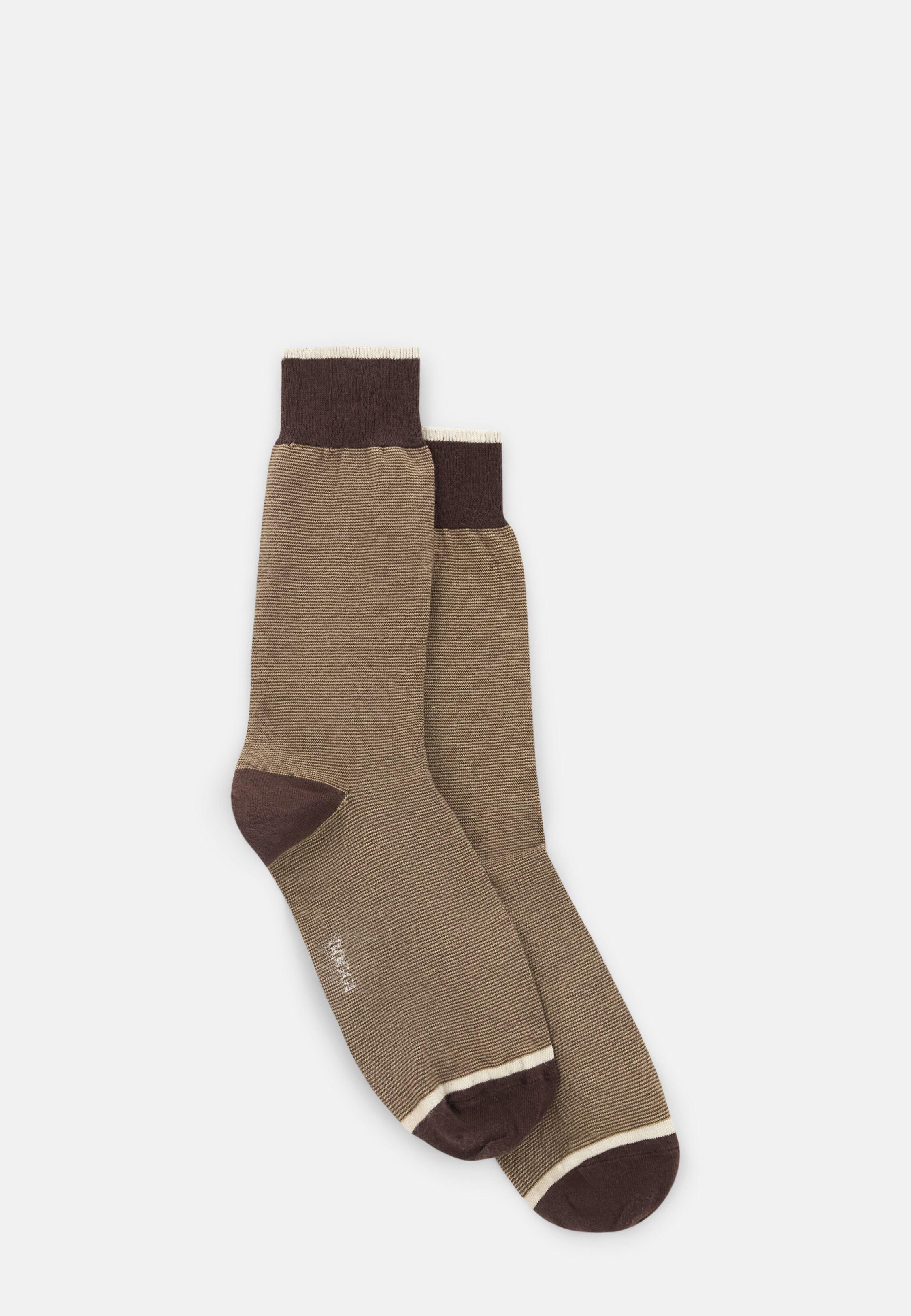 Short Socks Striped Cotton Blend, Dark Brown, Dark brown, large image number 0