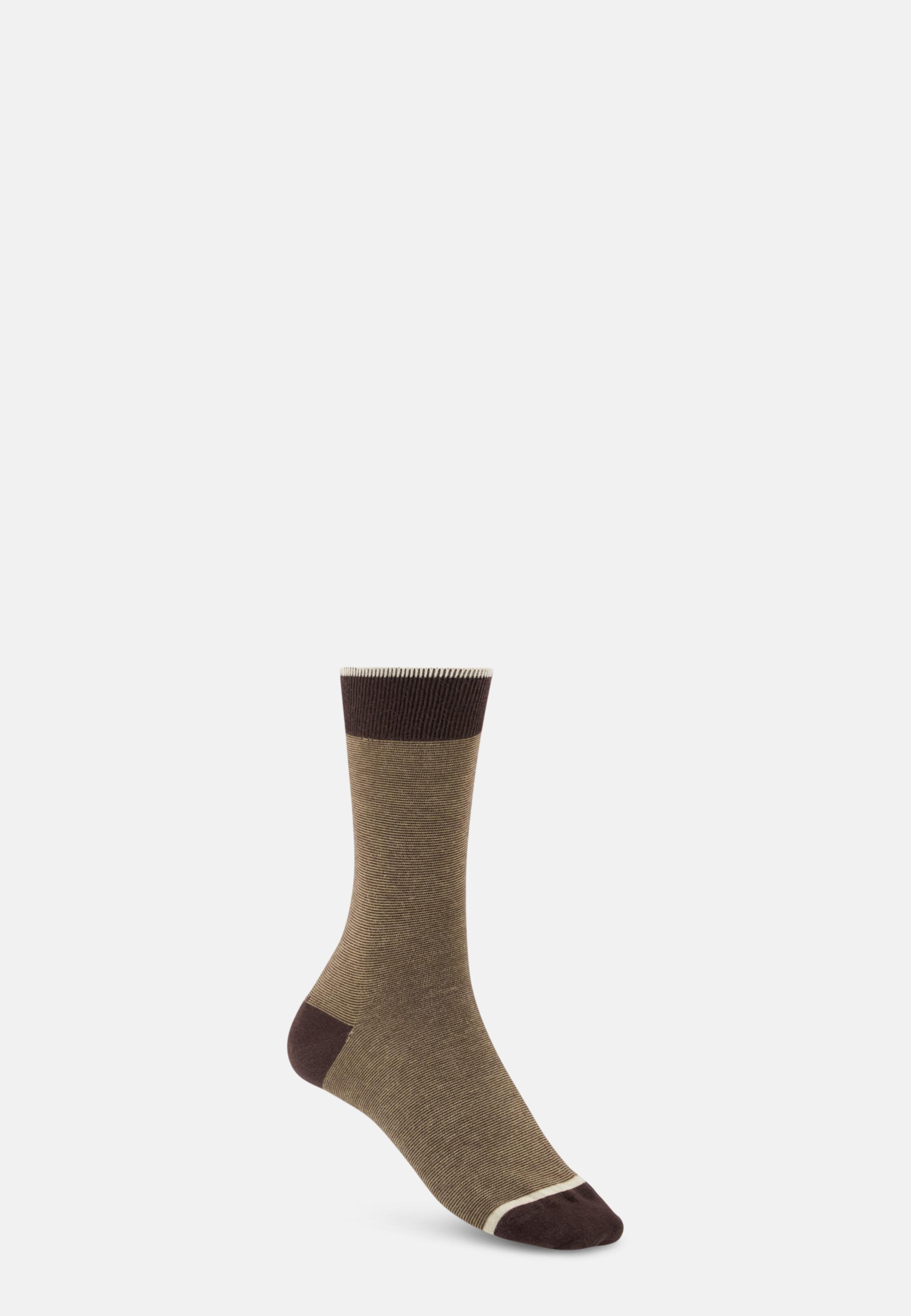 Short Socks Striped Cotton Blend, Dark Brown, Dark brown, large image number 1