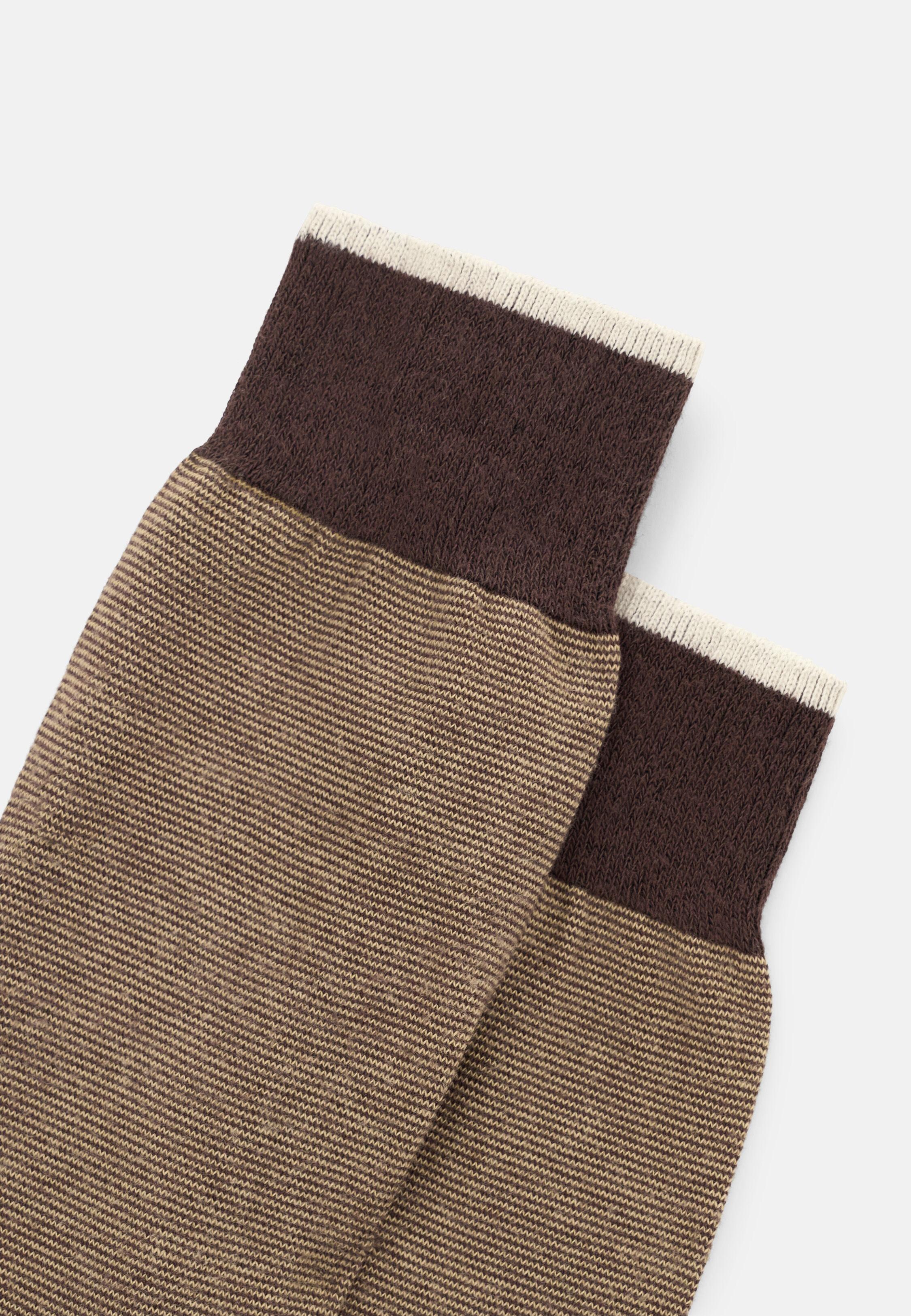 Short Socks Striped Cotton Blend, Dark Brown, Dark brown, large image number 2