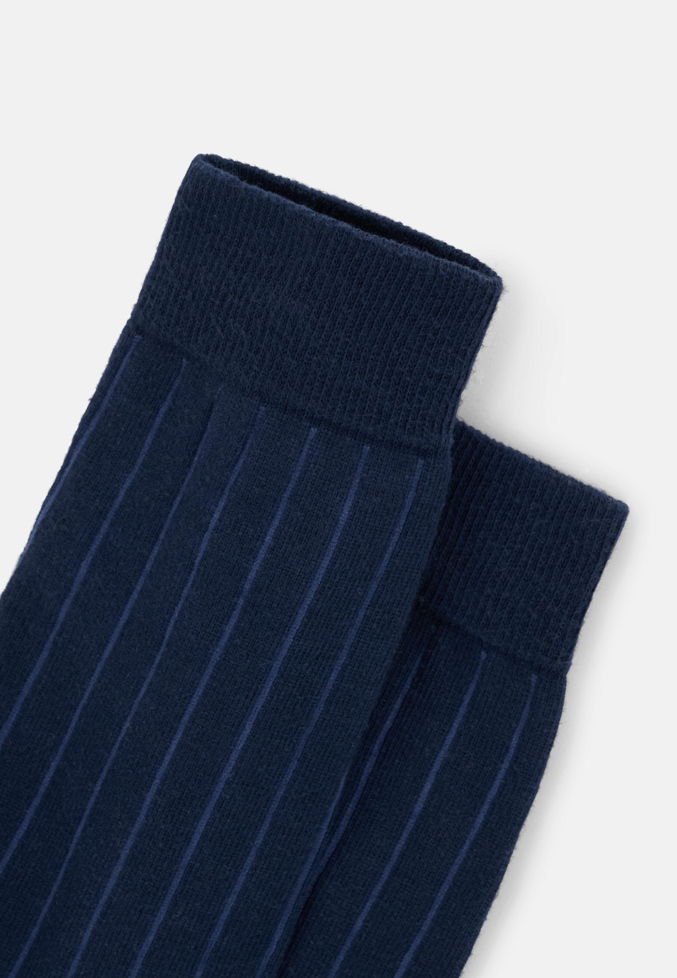 Short Socks Pinstripe Cotton Blend Navy blue, Navy blue, medium